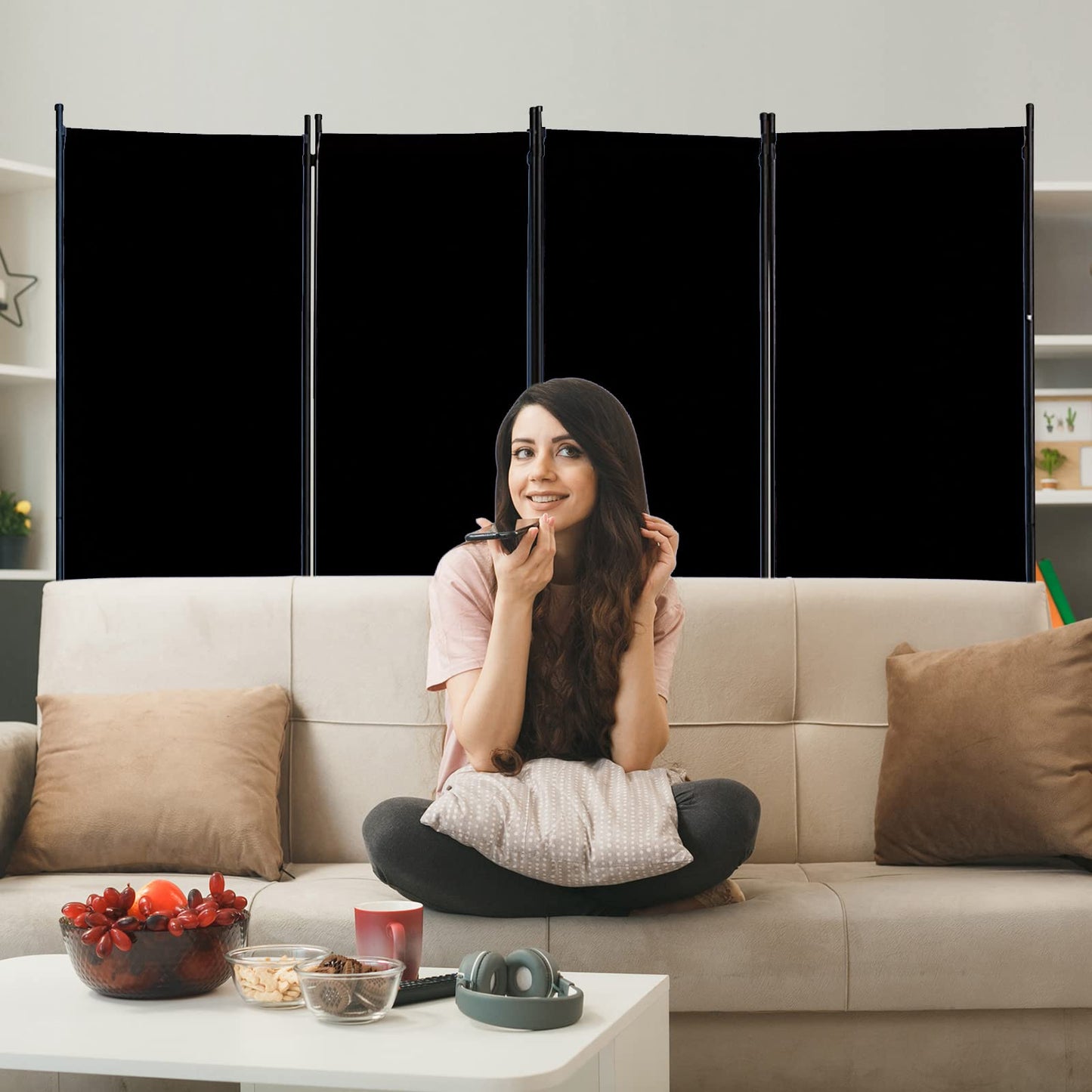 Room Divider-Folding Privacy Screens, 6 ft Partition Room Dividers Wall for Separation, Home, Office, Classroom, Studio (Black, 4 Panel)