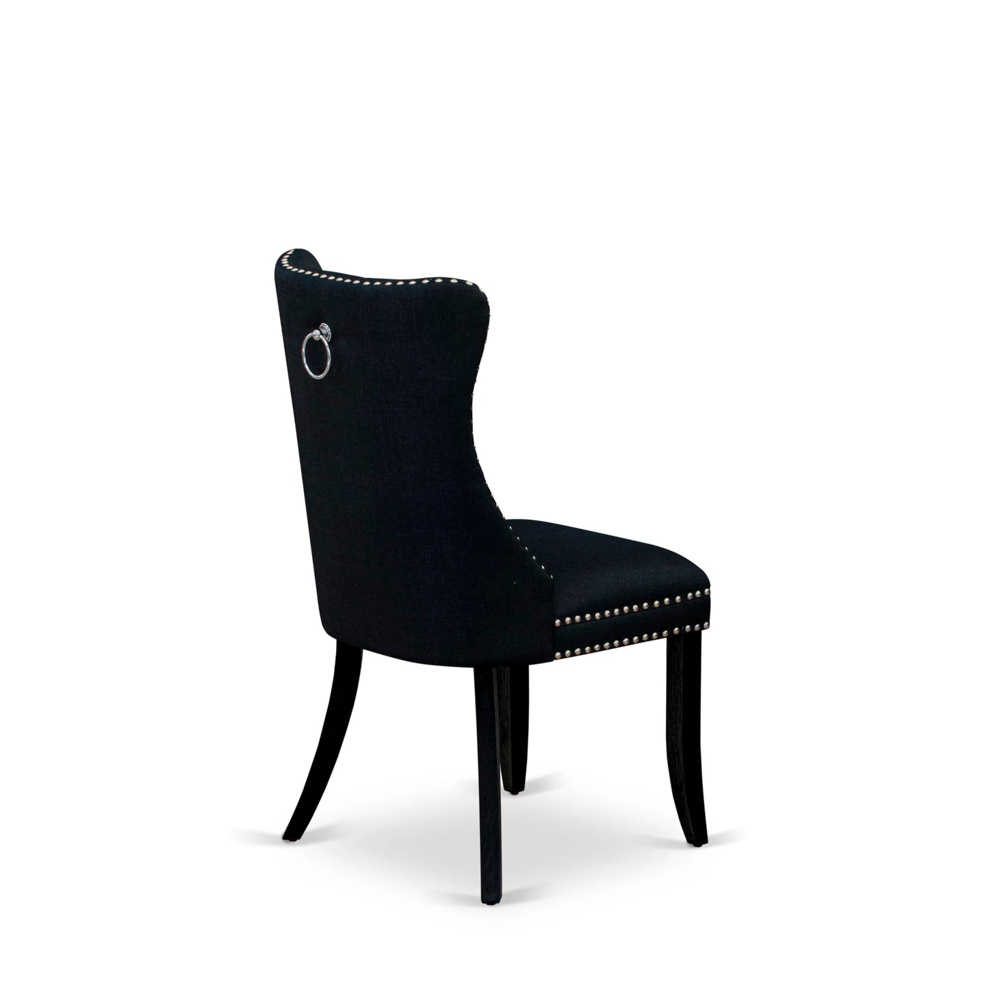 East West Furniture DAP6L24 Dallas Parson Kitchen Chairs - Button Tufted Nailhead Black Linen Fabric Upholstered Dining Chairs, Set of 2, Wirebrushed Black