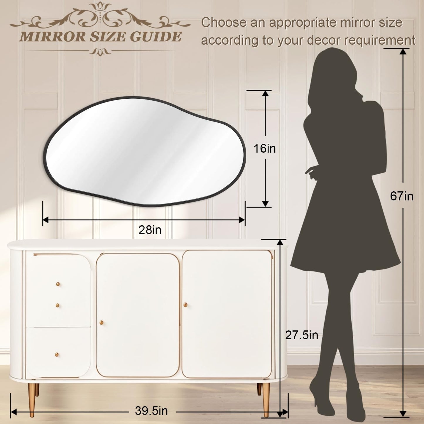 HLFMVWE Irregular Wall Mirror, Black Wall Mirrors Decorative 30"x18" Asymmetrical Bathroom Mirrors Aluminum Alloy Frame for Bedroom, Living Room, Cloakroom, Entryway Large