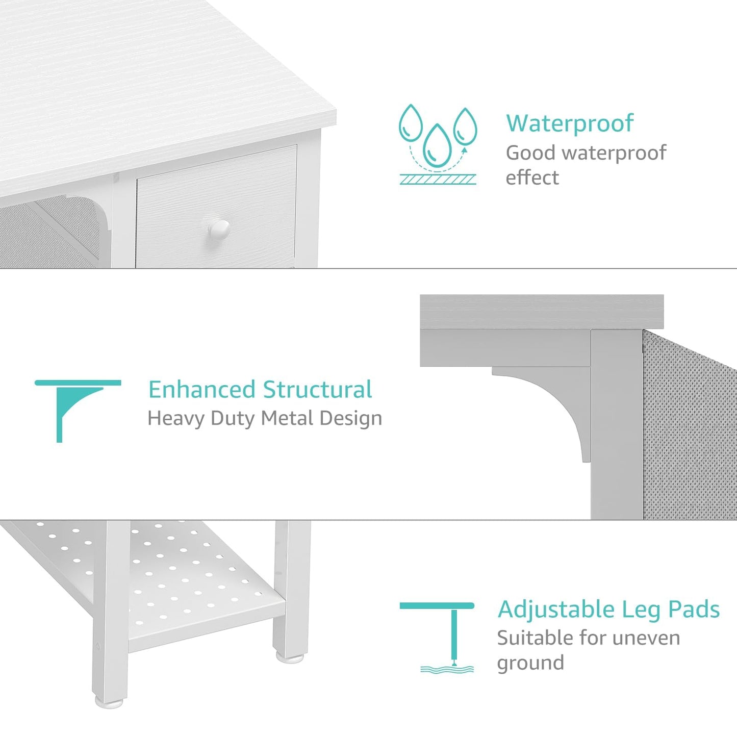 Lufeiya White Computer Desk with Drawers - 47 Inch PC Desk for Small Space Bedroom Home Office, Modern Simple Study Writing Table Desks with Storage Shelf, White