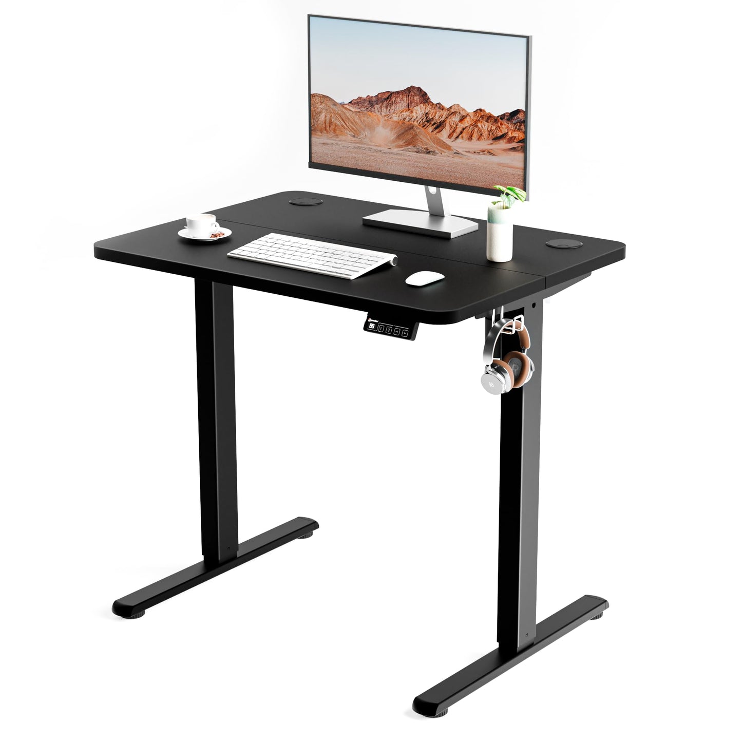 ERGOMAKER Electric Small Standing Desk, 31.5" x 23.6" Height Adjustable Sit Stand Desk with Splice Board for Home Office, Computer Desk Memory Preset (Black Frame, Black Desktop)