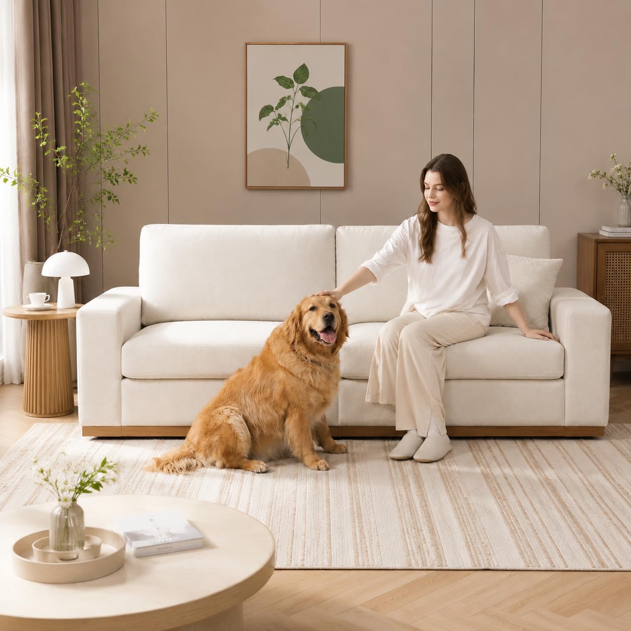 WEUP 86" Modern Loveseat Sofa for Living Room,2 Seater Deep Seat Modular Sofa Couch,Chenille Fabric,Solid Wood Frame,Spring Cushions, Removable Covers,Easy Assembly for Small Spaces,Beige