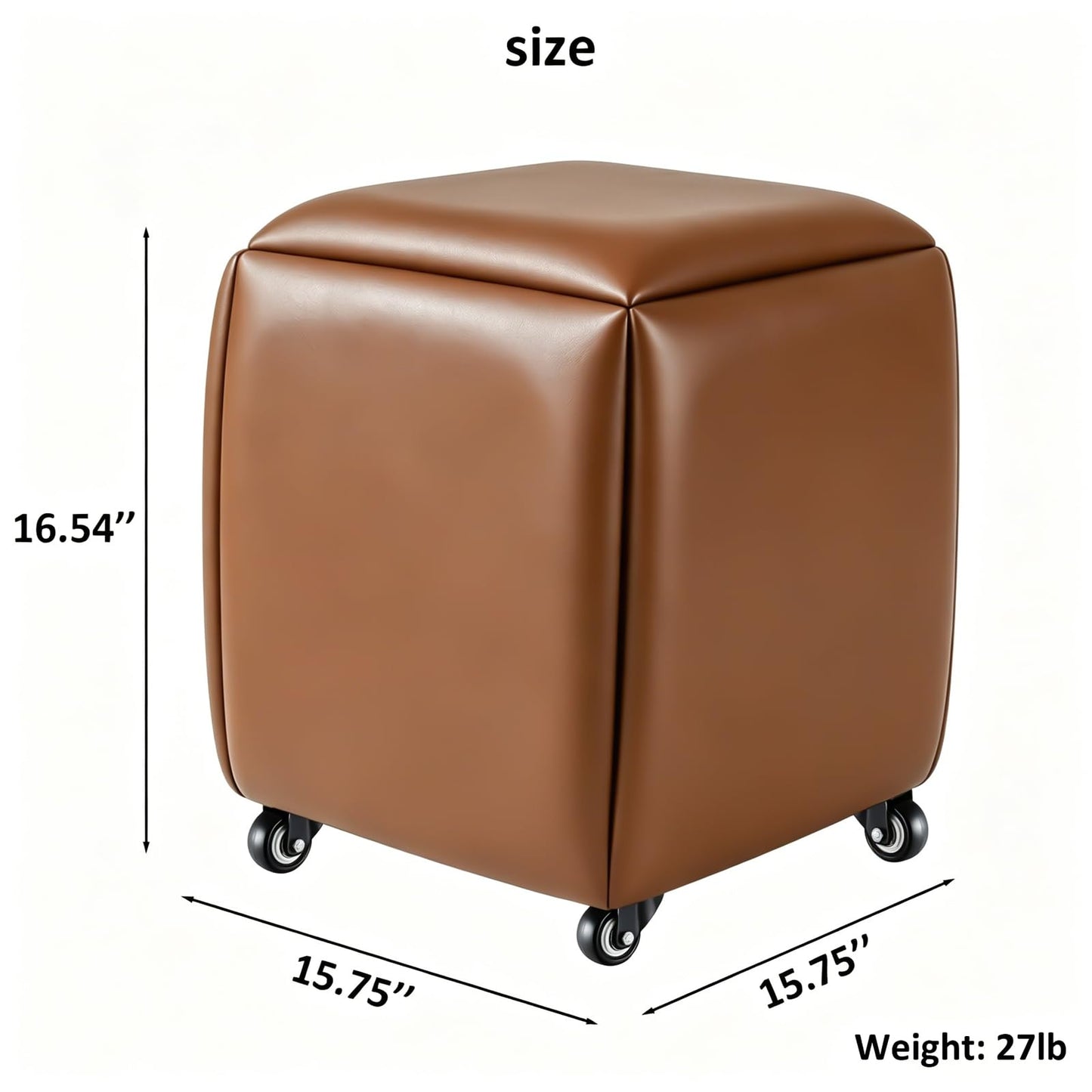 LUGSHIREE 5 in 1 Nesting Ottoman Cube Chair, Stackable Stools, Leather Square Ottoman Bench, Foot Stool with Wheels for Living Room,Dining Room 15.75x15.75x16.54 inches