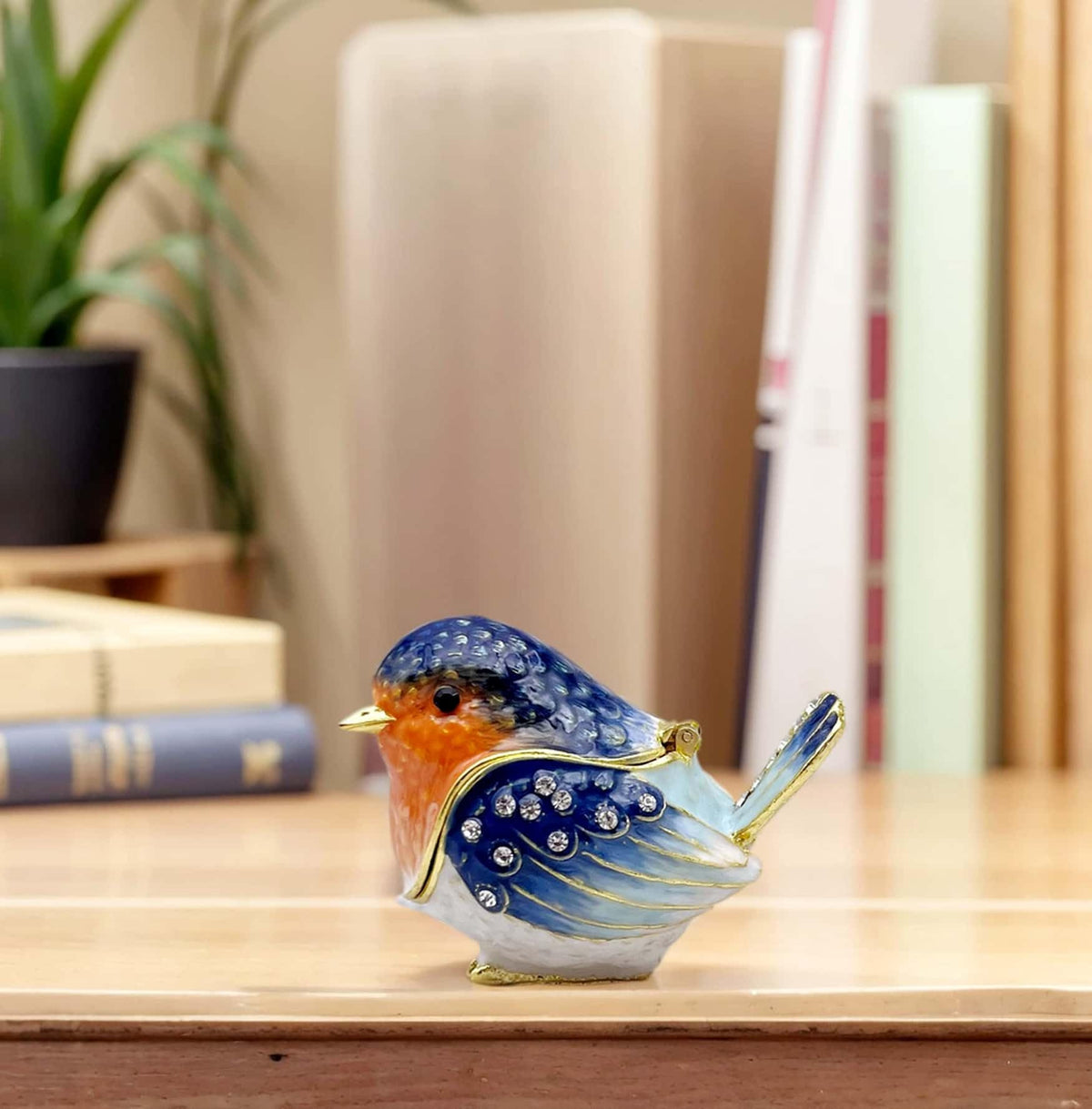 Robin Bird Jewelry Trinket Boxes Hinged Ring Box.Collectible Bird Figurines Home Decor Gifts for Women.Necklace Rings Earrings Organizer.