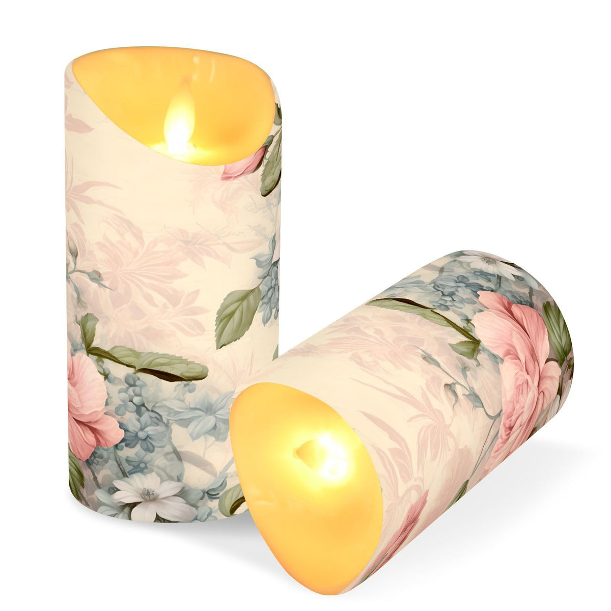 ALAZA Pink Flowers Flora Flickering Flameless Candles Battery Operated with Remote Timer,Tea Light Candles LED Pillar Votive Set of 2 for Outdoor Indoor Decorations 3" x3.9"