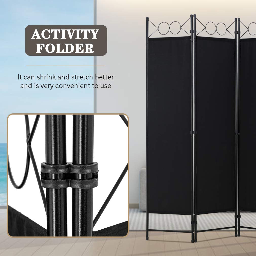4 Panel Room Divider 5.6FT Steel Frame Screen Folding Privacy Divider Freestanding Partition for Home Office Bedroom, Black