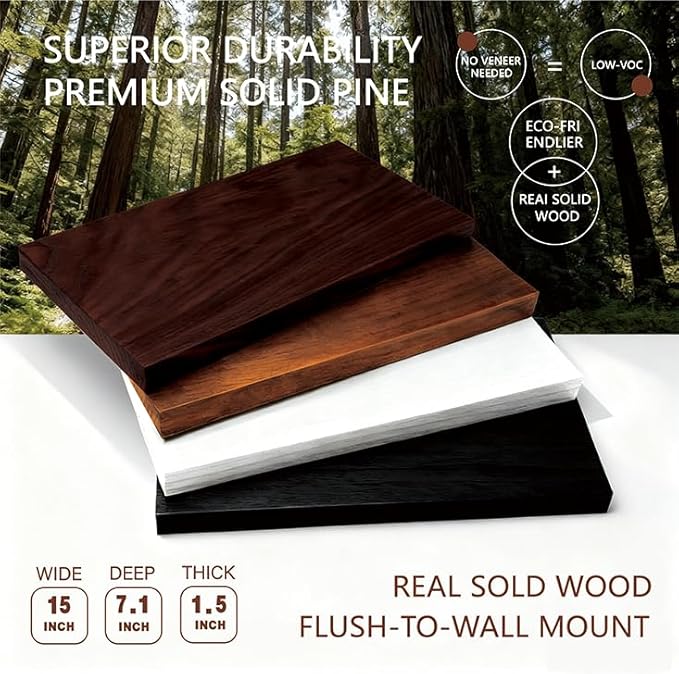 Solid Wood Floating Shelves, 15in Finished Real Wood Wall Shelves