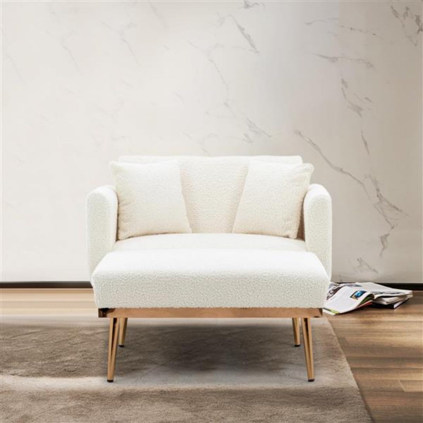 RENPINYOUX Stylish and Elegant Recliner, Armchair, Sofa Chair, Sofa Bed, Curved Edges, Thick Foam, Multi-Purpose, Suitable for Living Room, Bedroom, White