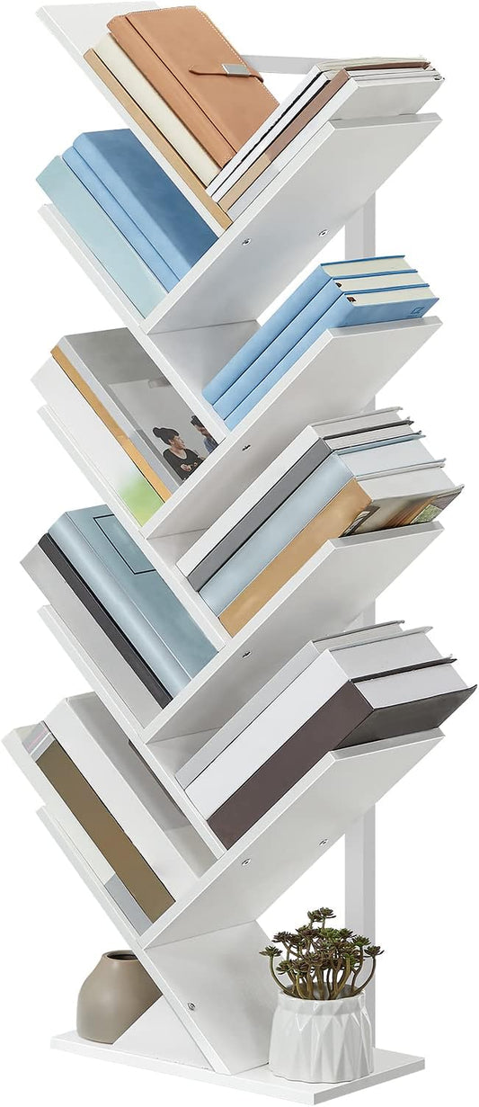 HOOBRO Tree Bookshelf, 9-Tier Bookcase Wooden Shelves, Floor Standing Storage