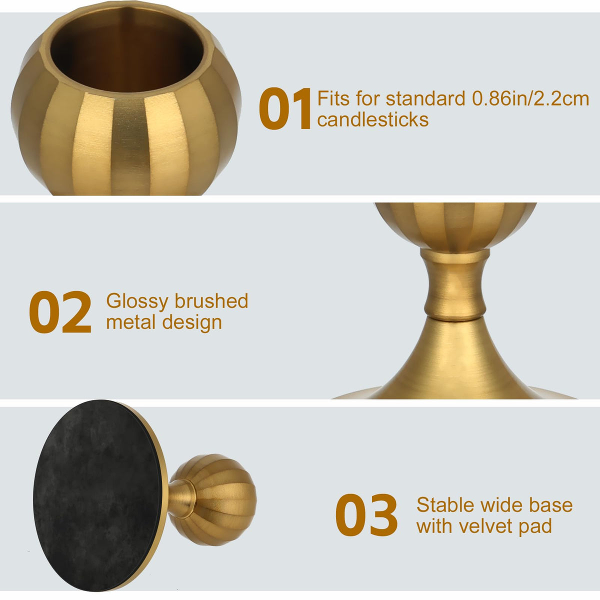 Mofunci Candlestick Holders Taper Candle Holders, Gold Candle Stick Holders Decor for Wedding Christmas Birthday Party Holiday, Short Candle Holders for Table Centerpieces Home Decor, Set of 2