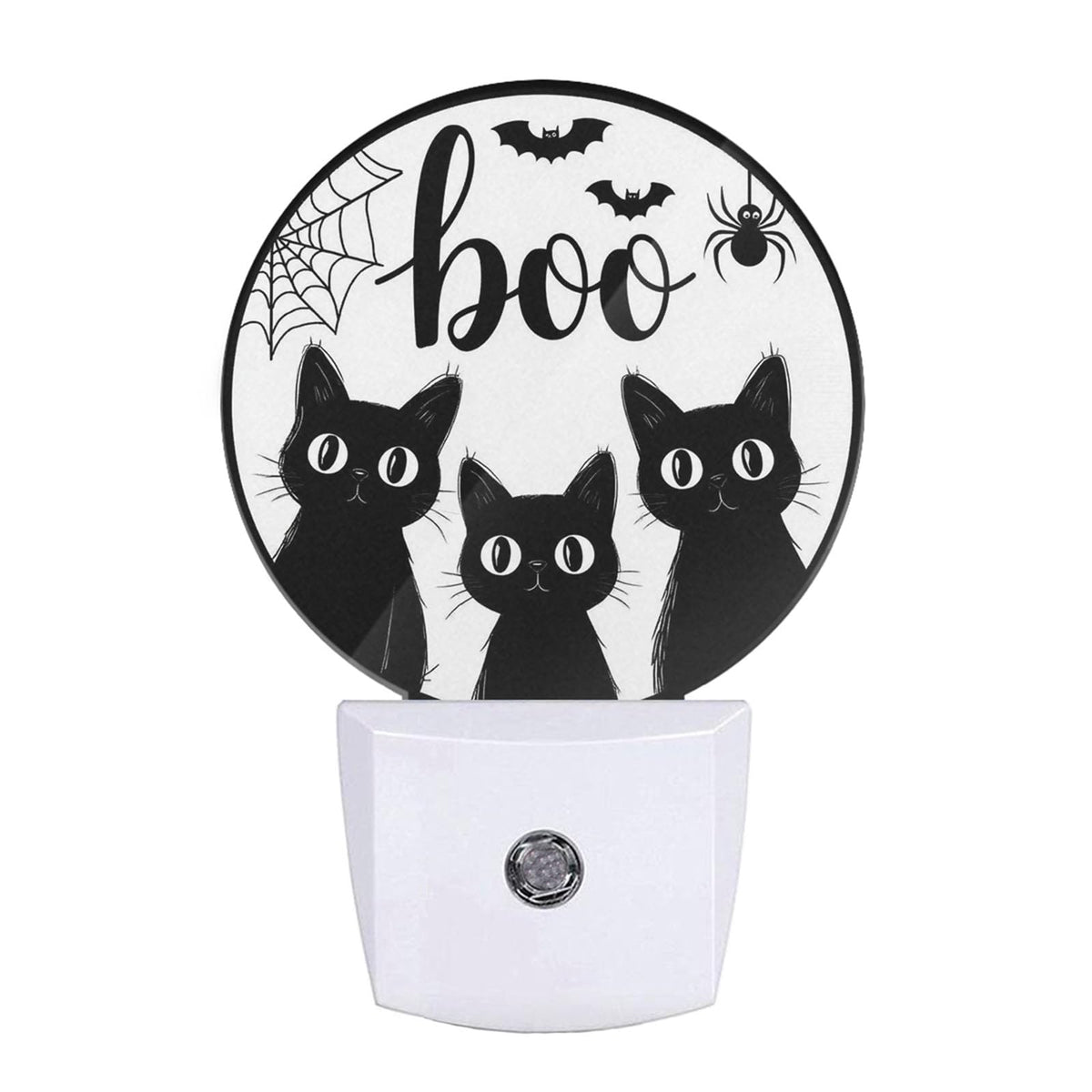 Mugod Black Cat Plug-in Nightlights Halloween Bats Spider Web Night Light Plug into Wall with Dusk-to-Dawn Sensor LED Lighting 0.5W Sleep-Friendly