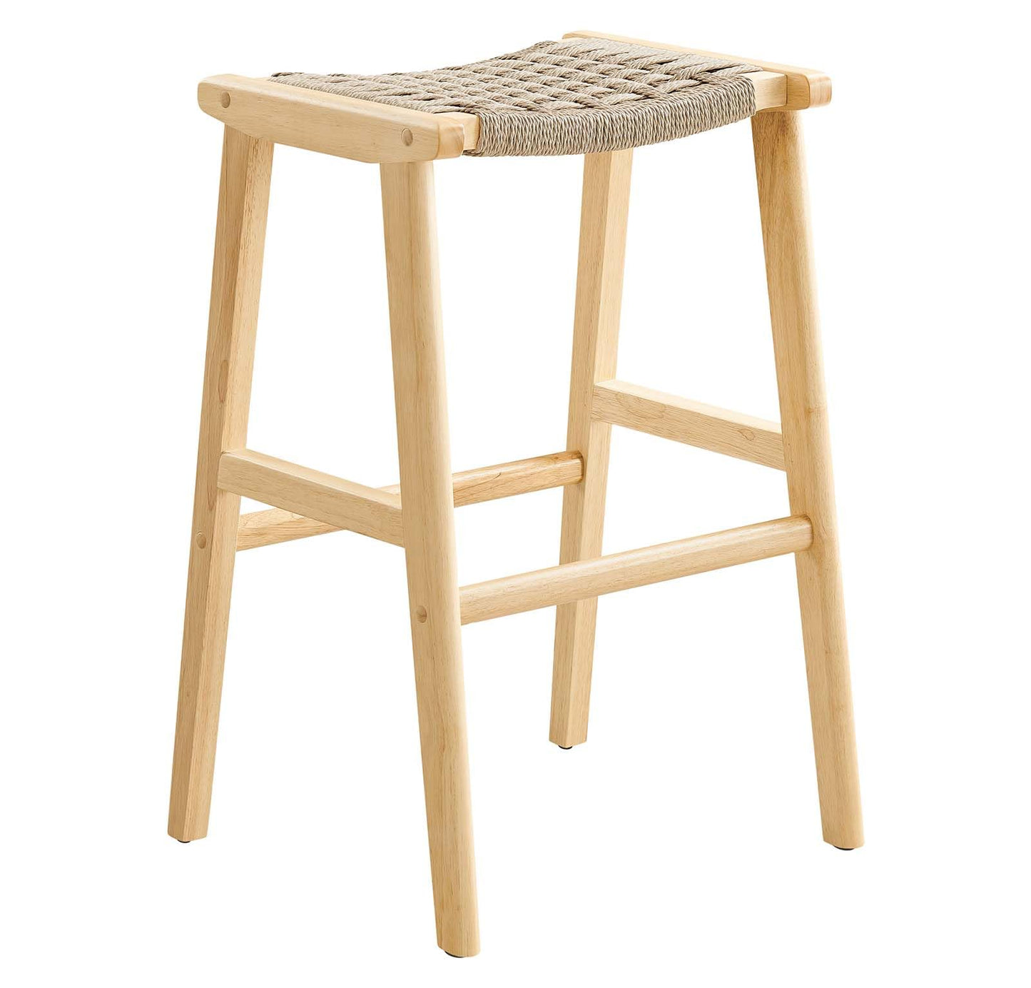 Modway Saoirse Woven Rope Wood Bar Stool - Set of 2 in Natural Natural