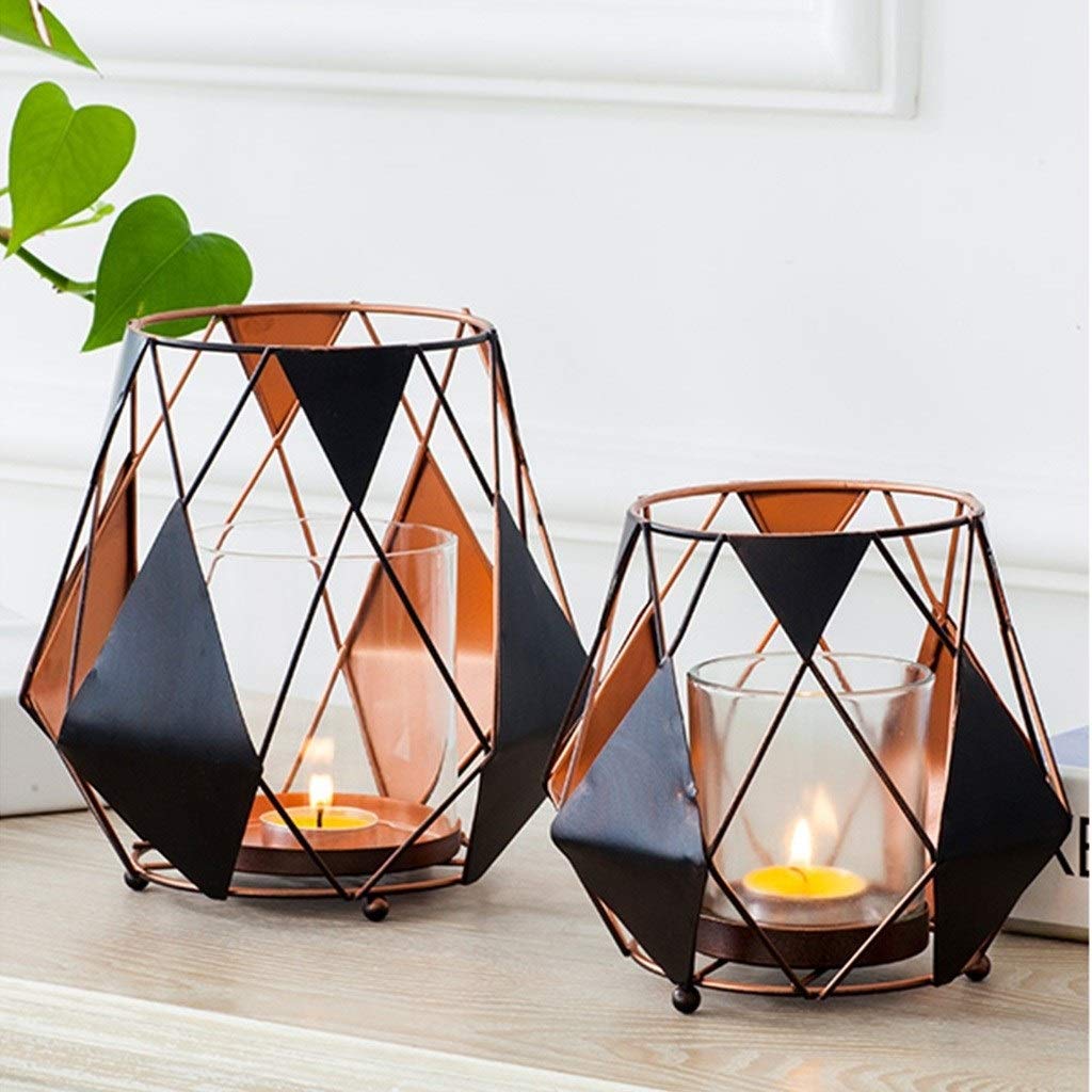 XILIN-1987 Candle Holderss Wrought Iron Glass Candlestick Creative Romantic Home Decoration Candle Holder Decorative Candlestick (Size : A)