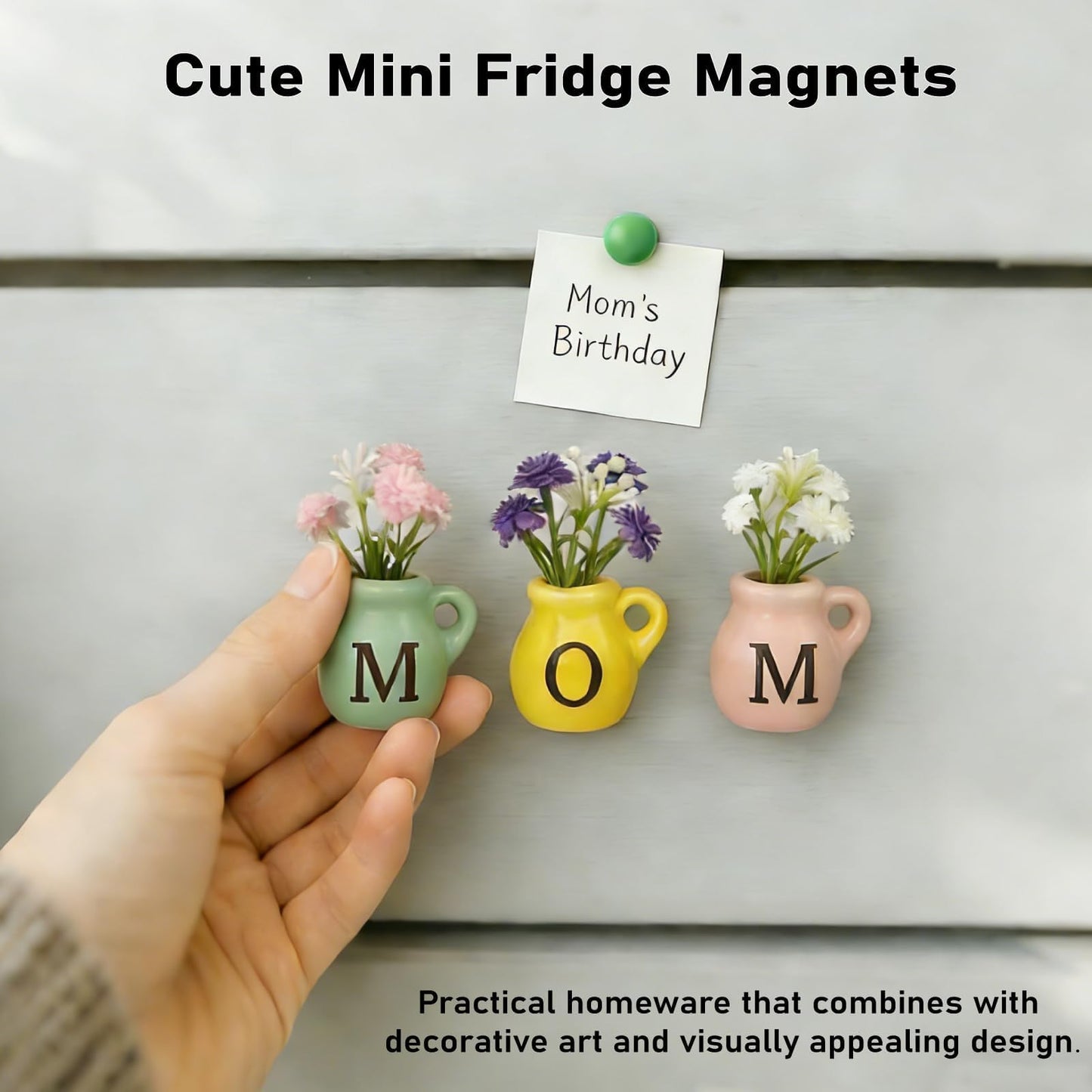 Mom Birthday Gifts Charming Ceramic Mini Vase Magnets for Fridge Heartwarming Gift Set for Mom Cute Tiny Vases Faux Flower Magnets Gifts from Daughter Son Anniversary Housewarming Decor Supplies