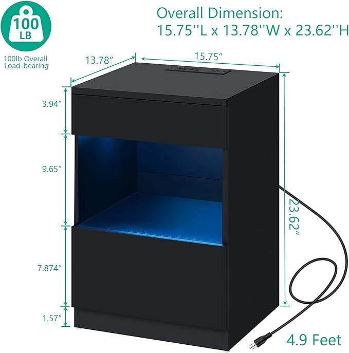 HOMMPA Set of 2 Open Shelf LED Nightstands