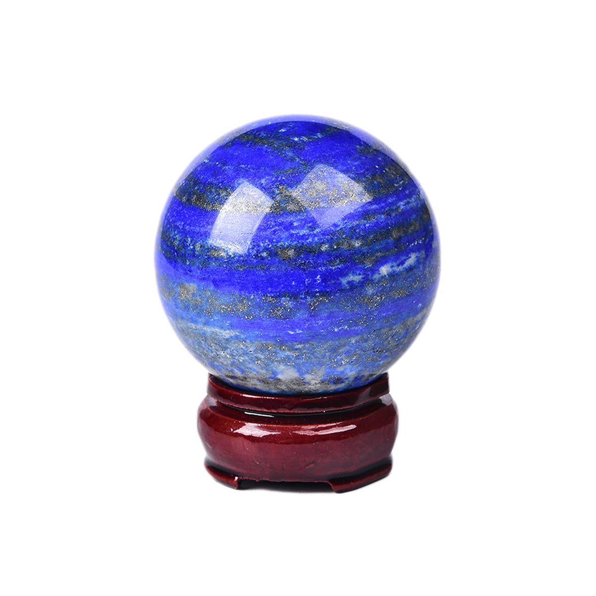 JIC Gem Lapis Lazuli Quartz Crystal Ball with Wooden Stand - Blue Crystal Sphere for Feng Shui Decor & Spiritual Gifts - 60-70mm