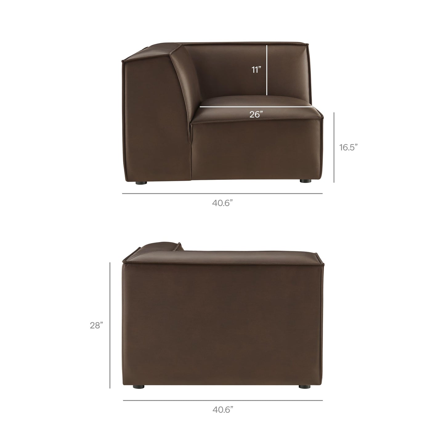 Modway Restore Faux Leather 6-Piece Modular U-Shaped Armless Sectional Sofa in Espresso – Vegan Leather Couch with Left-Facing Chaise, Right-Facing Armless Chaise, and Two Armless Chairs
