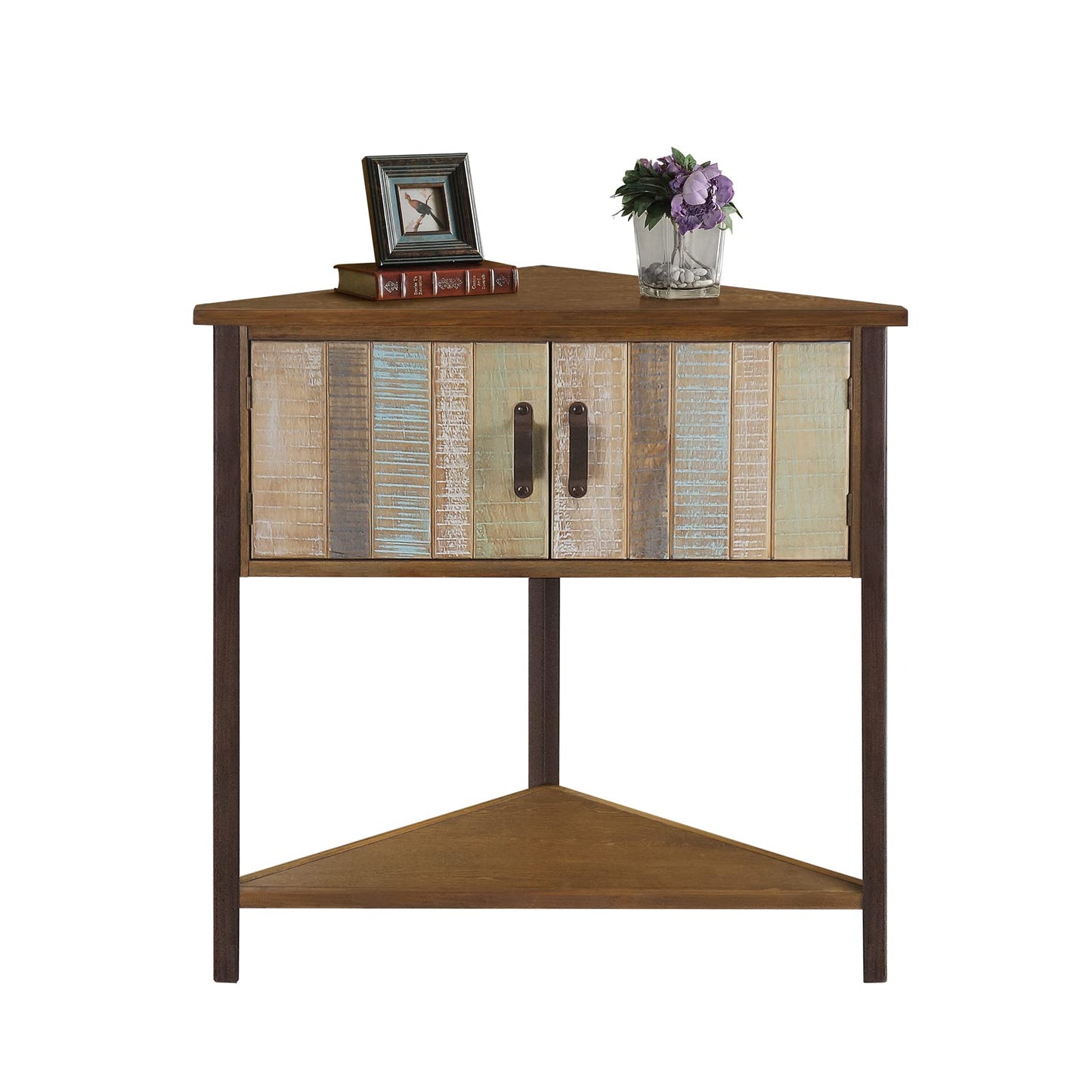 Giofanzo Solid Wood Corner Cabinet with Storage - Entryway Cabinet with Storage, Small Space Solution for Living Room, Apartment, Rustic Cabin Style Accent Table (Natural Blue)