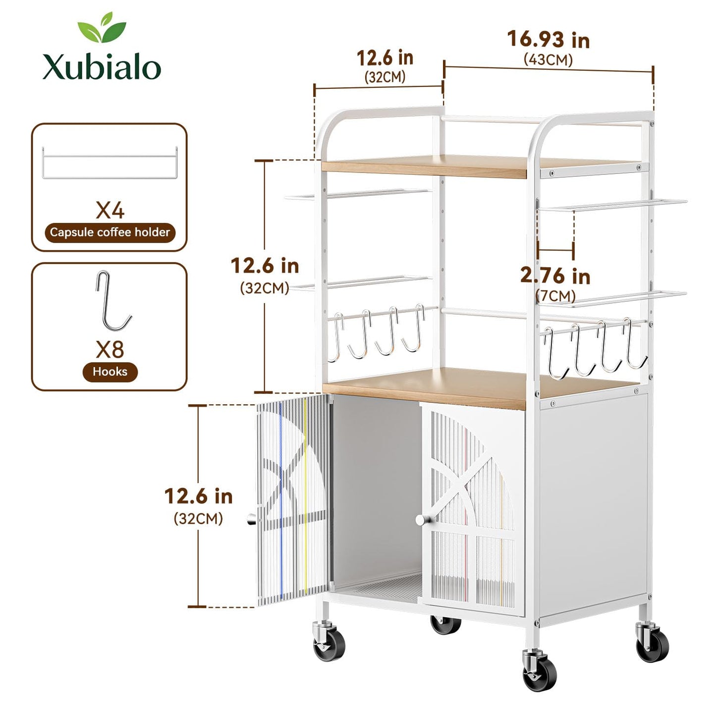 Xubialo 3 Tier Small Rolling Coffee Bar Cart, 16.9 x12 Kitchen Station with Storage