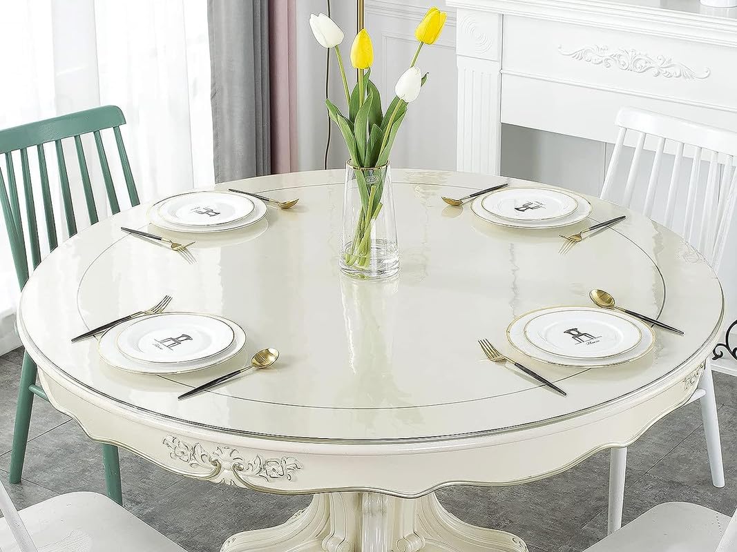 Deep Dream 2.0mm Thick 36 Inches Clear Round Table Cover, Tablecloth Protector for Dining Room & Office