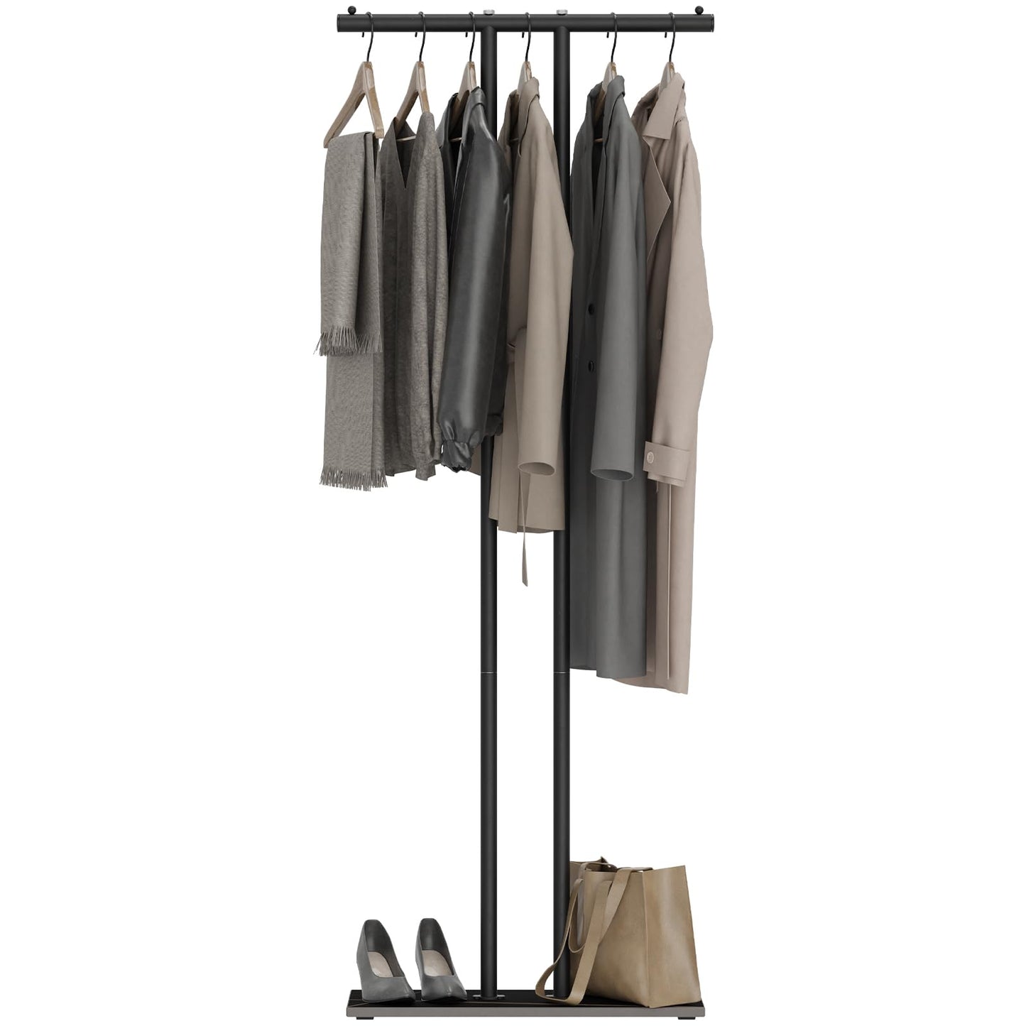 OUTBROS Large Metal Coat Rack Freestanding with Rock Base, Standing Garment Storage for Indoor - 23.6" Wide Heavy Duty Clothe Rack Metal Clothing Hanger Rack (Black)