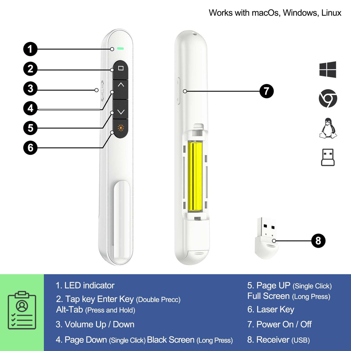QUI Presenter Clicker Bundle | Pen-Shaped USB A White & Remote-Shaped USB A Purple