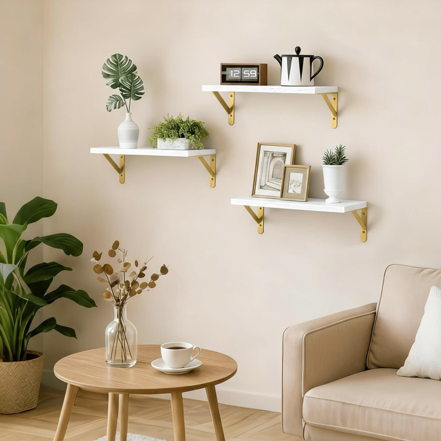 Fixwal Floating Shelves for Wall, Wood Wall Mounted Shelves for Bedroom, Bathroom, Living Room, Kitchen Storage and Decor(White, Set of 3, 16.5 Inch)