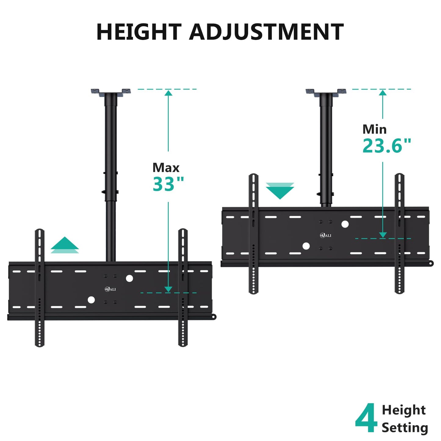 WALI Ceiling TV Mount for 42-90 inch, Hanging Adjustable TV Ceiling Mount Bracket Fits Most LED, LCD, OLED 4K TVs, Holds up to 220lbs, Max Mounting Holes 800x400mm (CM4290), Black