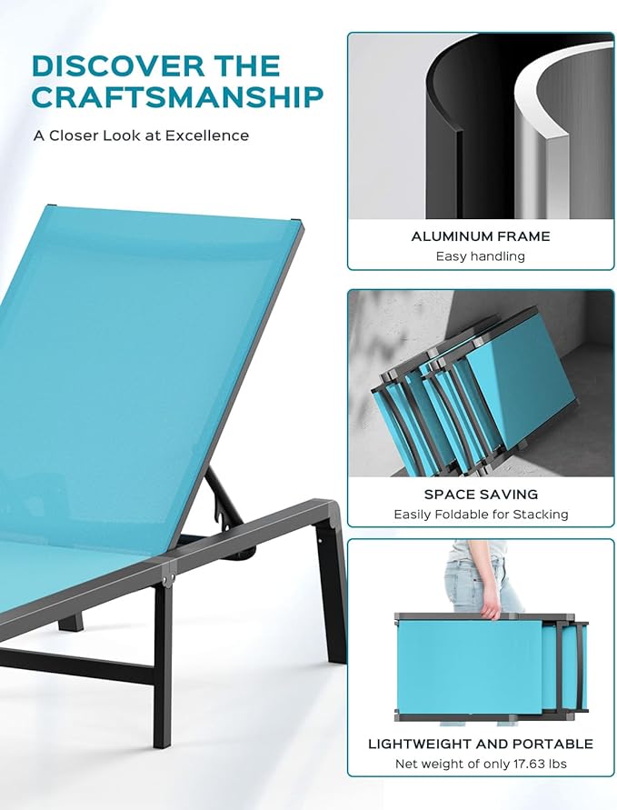 Patio Chaise Lounge Chair Set of 4, Foldable Lounge Chair