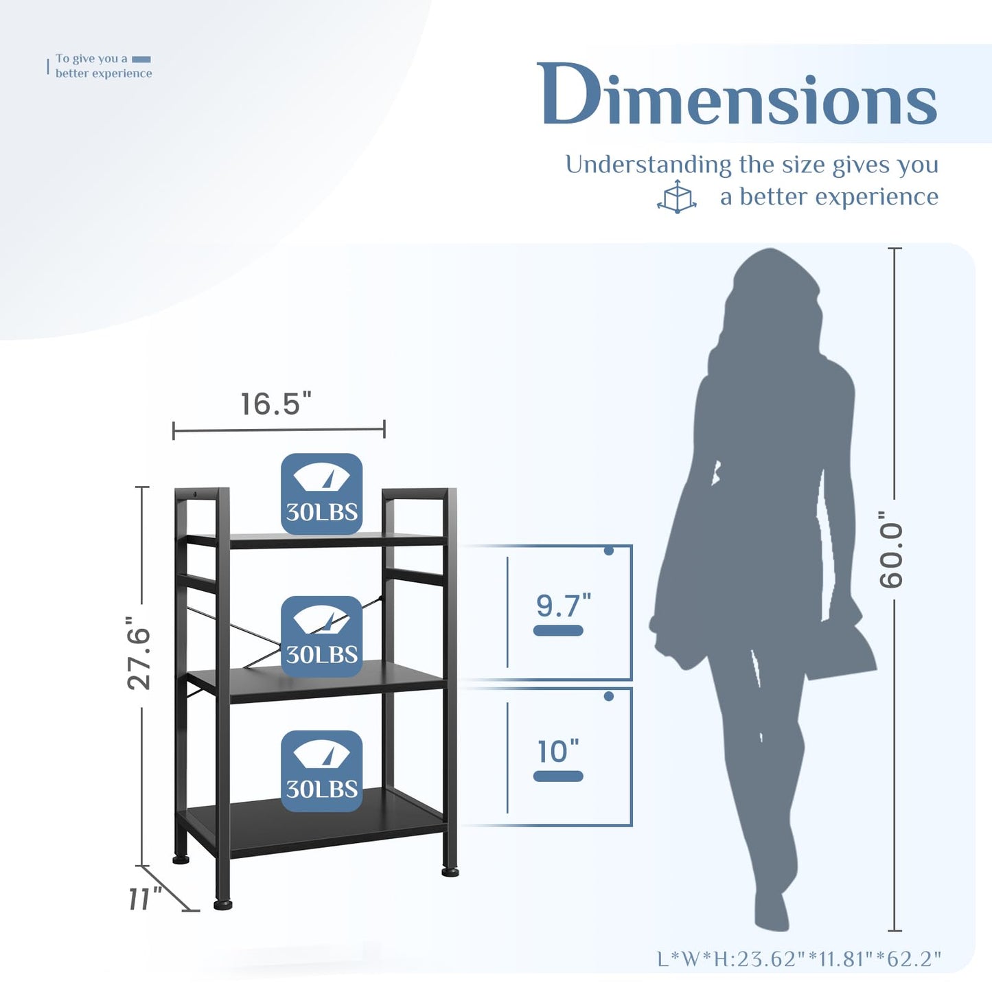 DUMOS 3 Tiers Open Bookshelf, Classic Freestanding Tall Display Shelf, Multifunctional Storage Organizer Rack for Living Room Home Office, Sturdy Bookcase for CDs/Books/Movies, Black