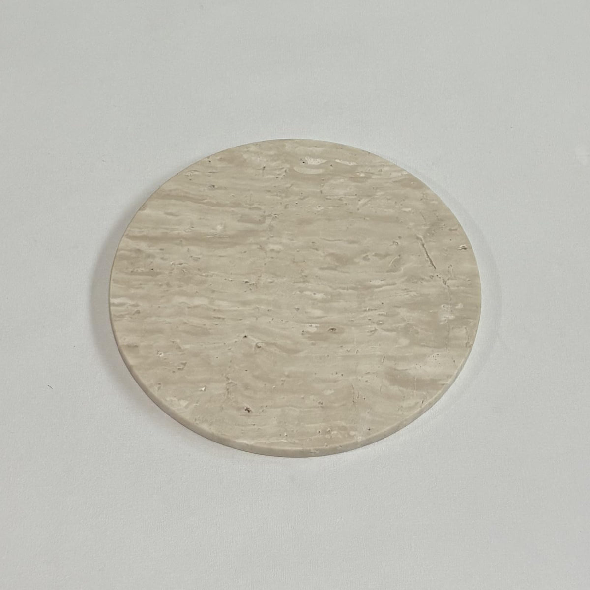 StonePlus Natural Round Marble Tray Matte Polishing Board Circular Plate Home Decor (Beige Travertine)