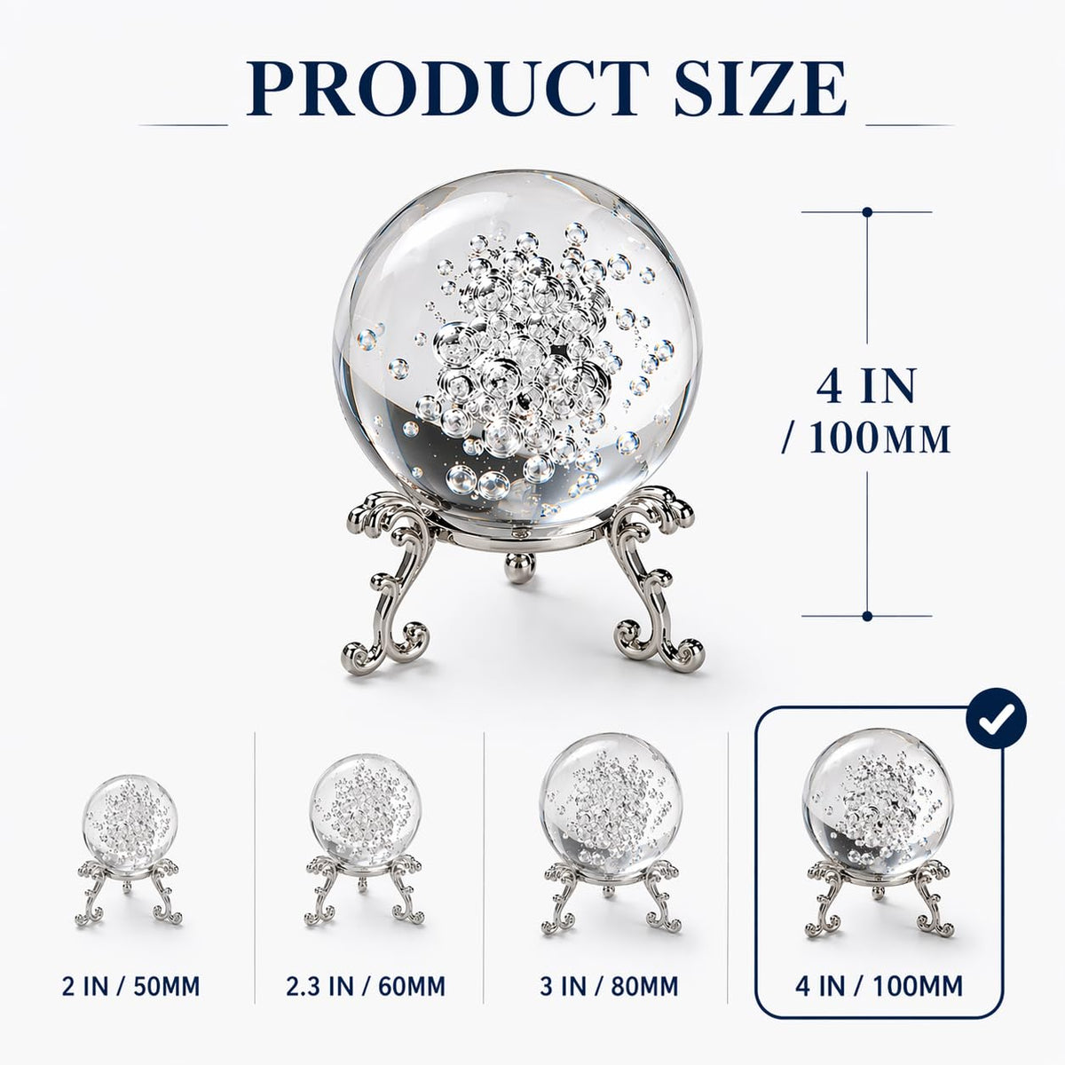 Crystal Ball Glass Globe Decor - Crystal Sphere with Stand & Gift Box, Clear Decorative Crystal Globe, 3D Crystal Ball for Home Decor Photography, Gazing Divination Fengshui Meditation, 4 inch/100mm