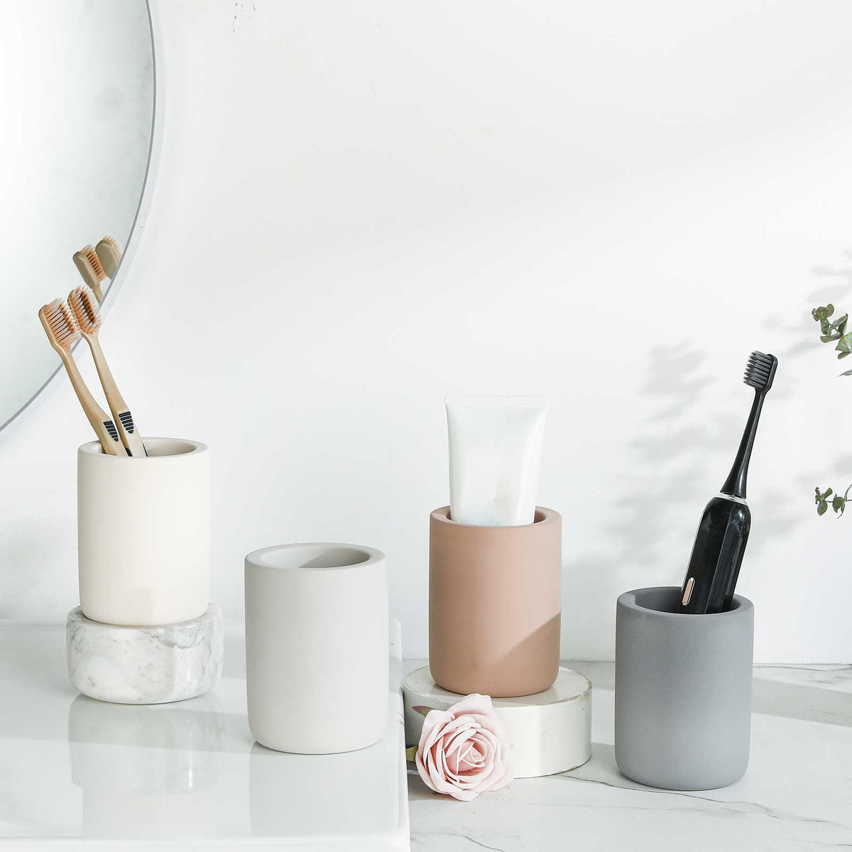 TOPSKINOY Drying Stone Toothbrush Holders, Diatomite Quick Drying Electric Toothbrush Organizer for Bathroom, Light Grey