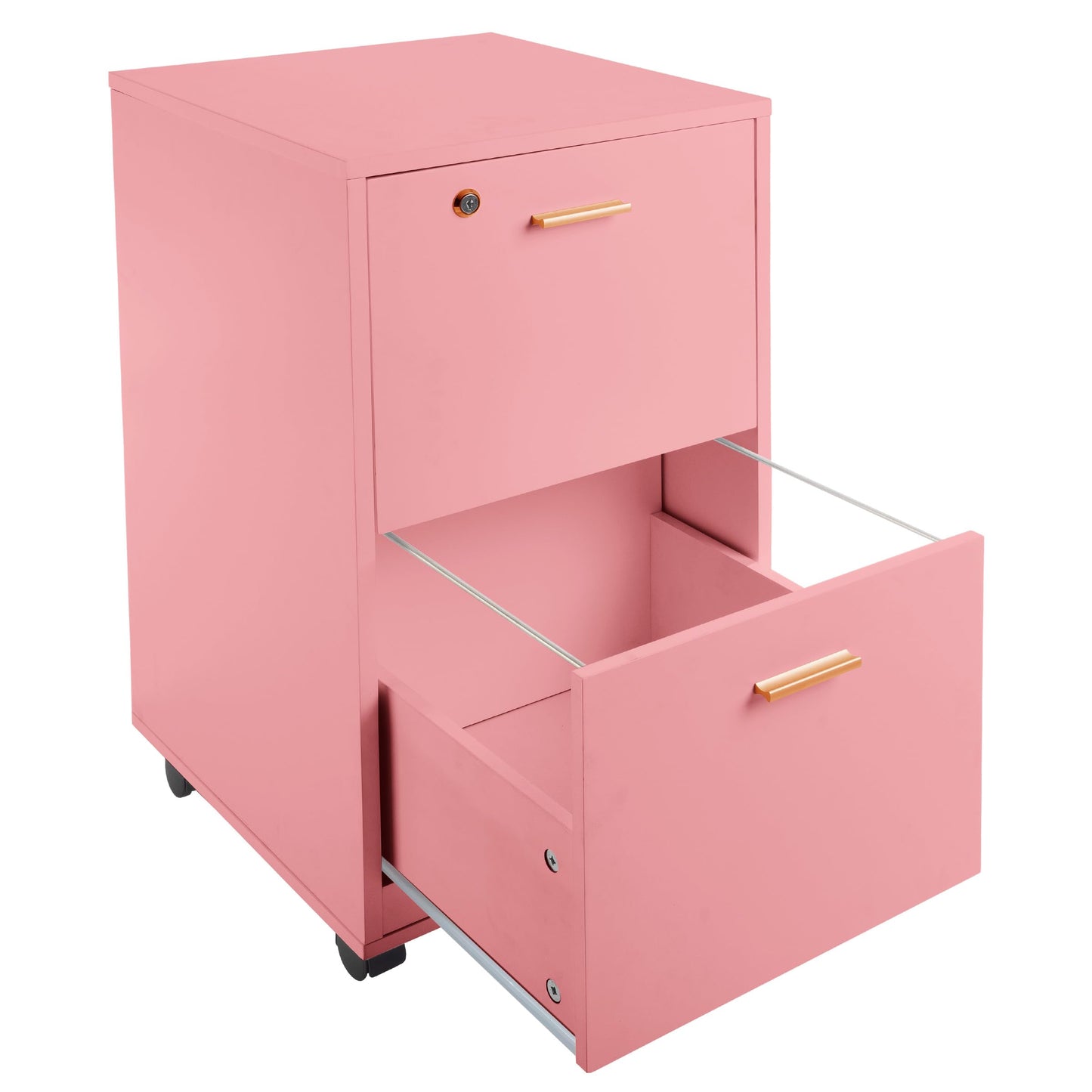Lavish Home 2 Drawer File Cabinet - Filing Cabinet with Lock - Rolling File Cabinet for Under Desk Storage - Wood Filing Cabinet for Home or Office Organization (Pink)