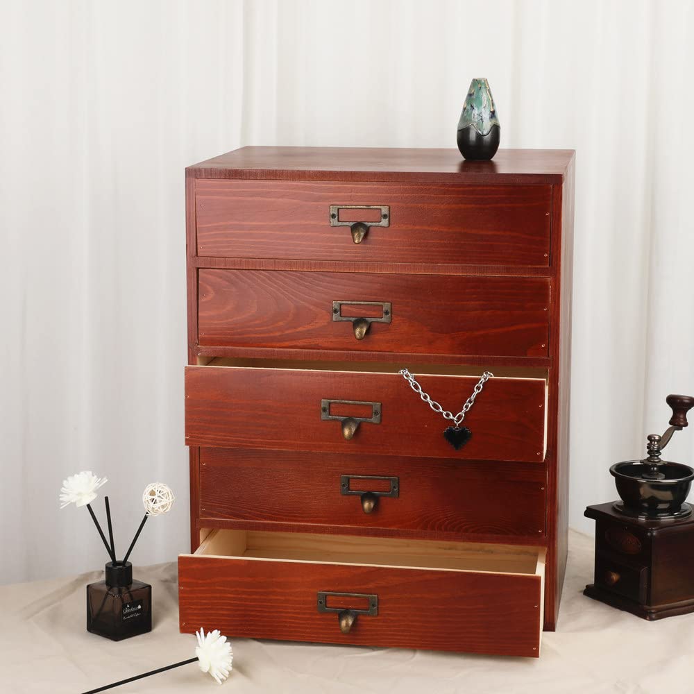 GoooodGIFT Large Wooden Drawer Rustic Desk Organizers and Accessories Wooden Storage Dox with Drawers Paper Storage Drawer Wood File Organizer Library Card Catalog Cabinet Apothecary Cabinet (L-BROWN)