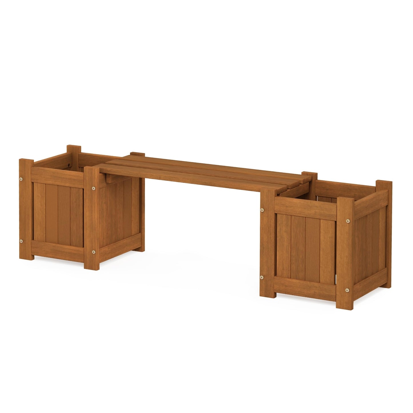 Furinno TIOMAN Mini Planter Box with Bench, Hardwood Flower Box with Seat, Cube Garden Box, in Teak Oil, Outdoor Indoor, Garden, Patio, Balcony, Light Wood