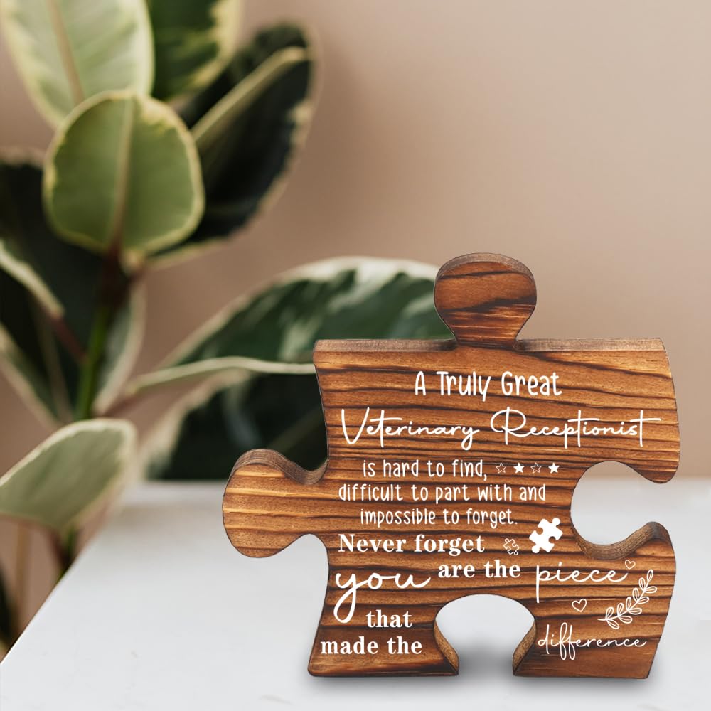 Veterinary Receptionist Appreciation Desk Decor Thank You Gift for Vet Clinic Staff Wooden Puzzle Desk Sign Coworker Recognition Animal Hospital Office Decorative Signs Plaques Y2C50