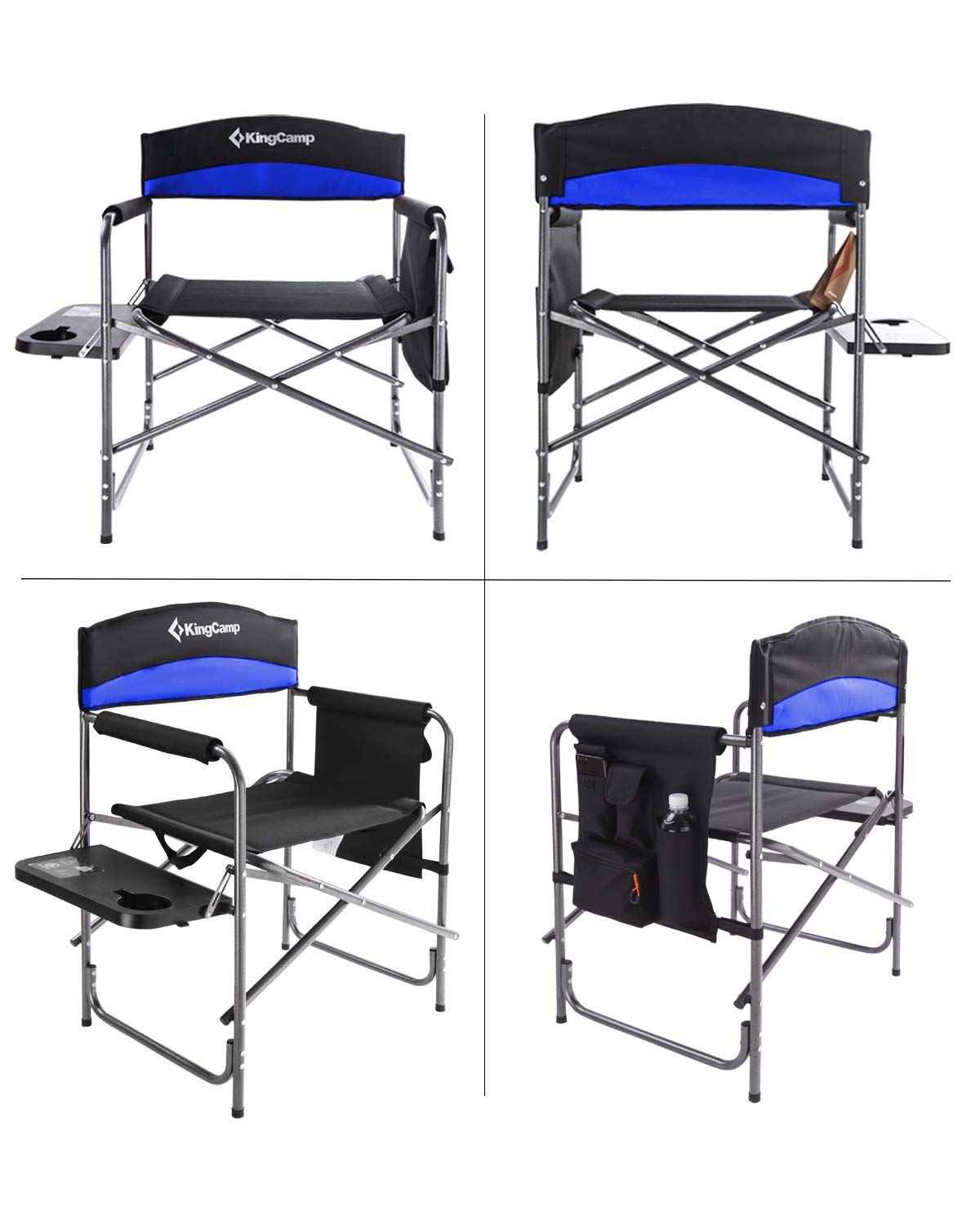 KingCamp Portable Camping Chair, Folding Directors Chair Compact Outdoor Chair with Side Table Cup Holder for Beach Trip Tailgating Lawn Sports Backpacking Fishing Picnic, Blue