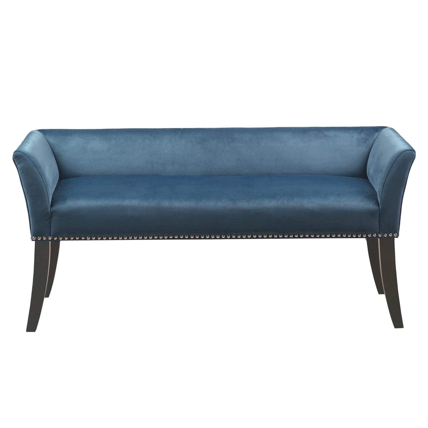 Madison Park Accent Bench, Upholstered with Nailhead Trim, & Padded Seat Entryway Bench Small, End of Bed Bench with Back, 49.5" W x 19.25" D x 23" H, Blue