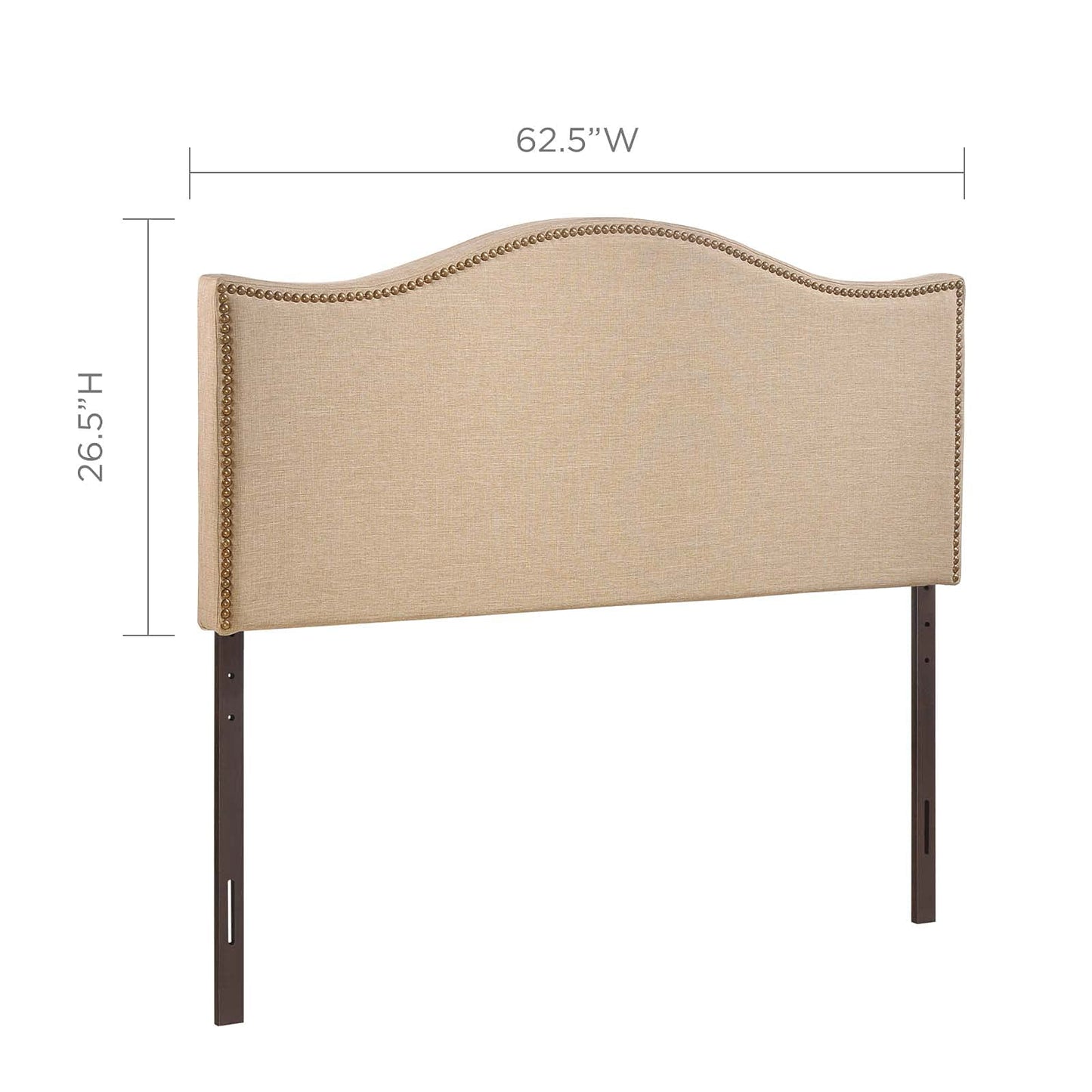 Modway Curl Linen Fabric Upholstered Queen Headboard with Nailhead Trim and Curved Shape in Café