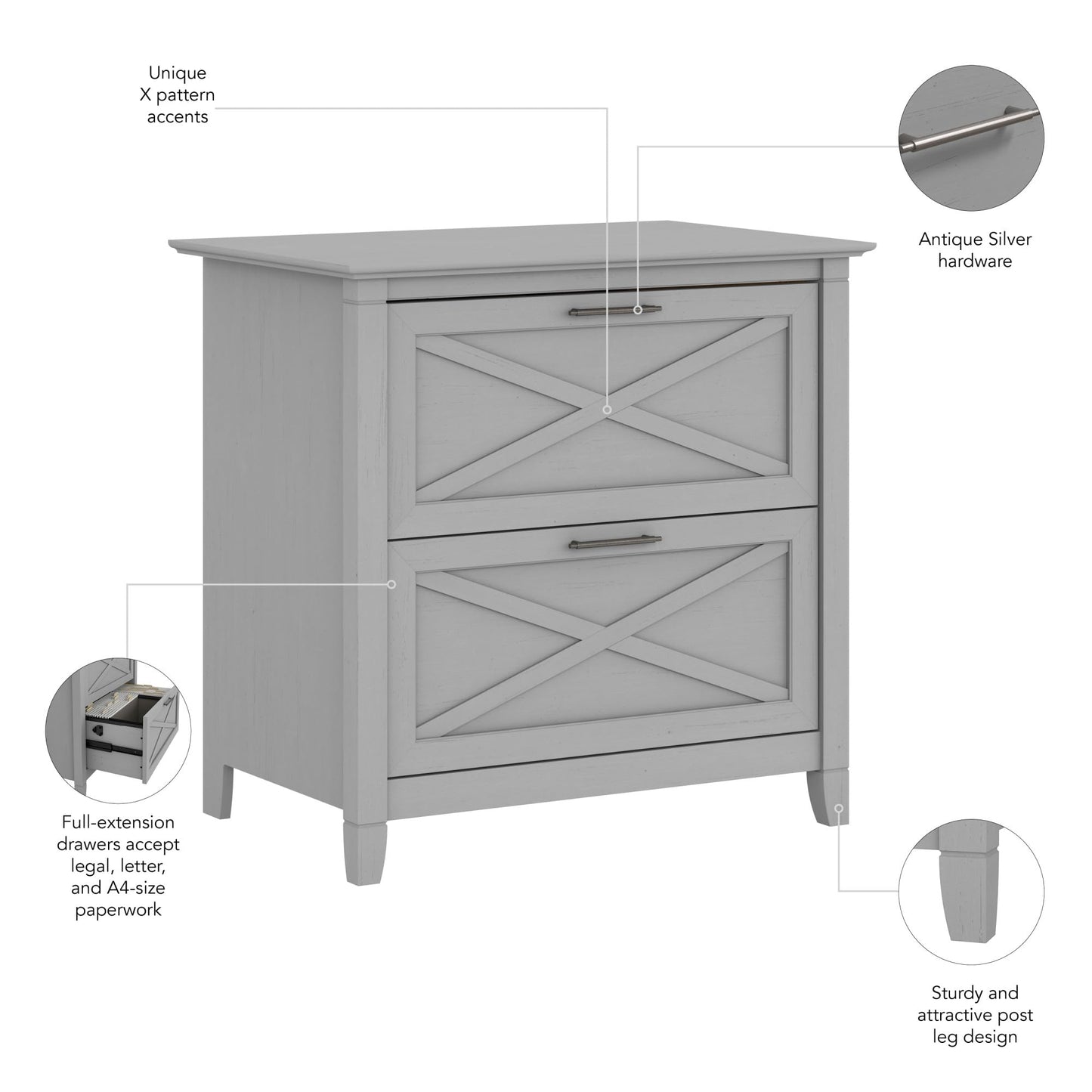 Bush Home Key West 2 Drawer Lateral File Cabinet in Cape Cod Gray, Document Storage for Home Office, Accent Chest with Drawers