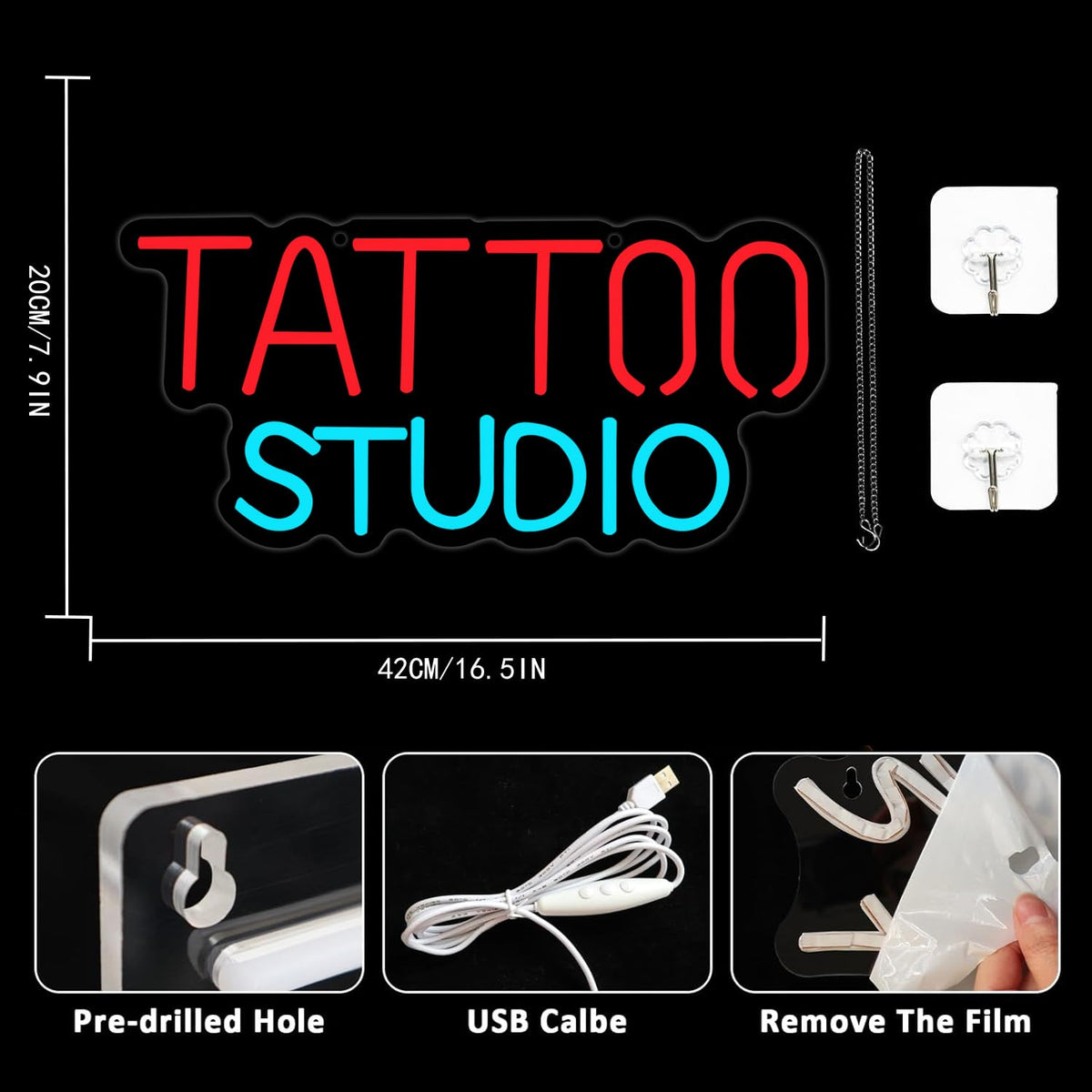 UExnkj-Y Tattoo Neon Sign For Wall Decor, Tattoo Studio Neon Sign Dimmable Tattoo Neon Light for Bedroom Tattoo Shop Salon Studio Garage Man Cave Game Room Wall Decoration
