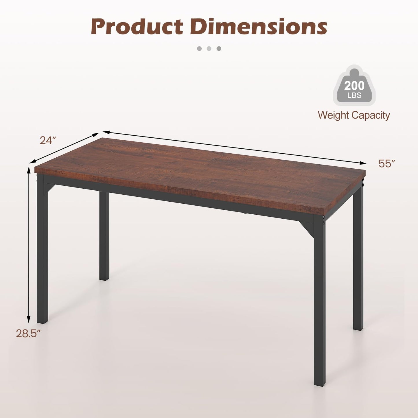 Giantex Conference Table, 55" L x 24" W Large Meeting Table, Rectangular Computer Desk with Strong Metal Frame for 4-6 People, Modern Seminar Table for Office Conference, Brown (1)