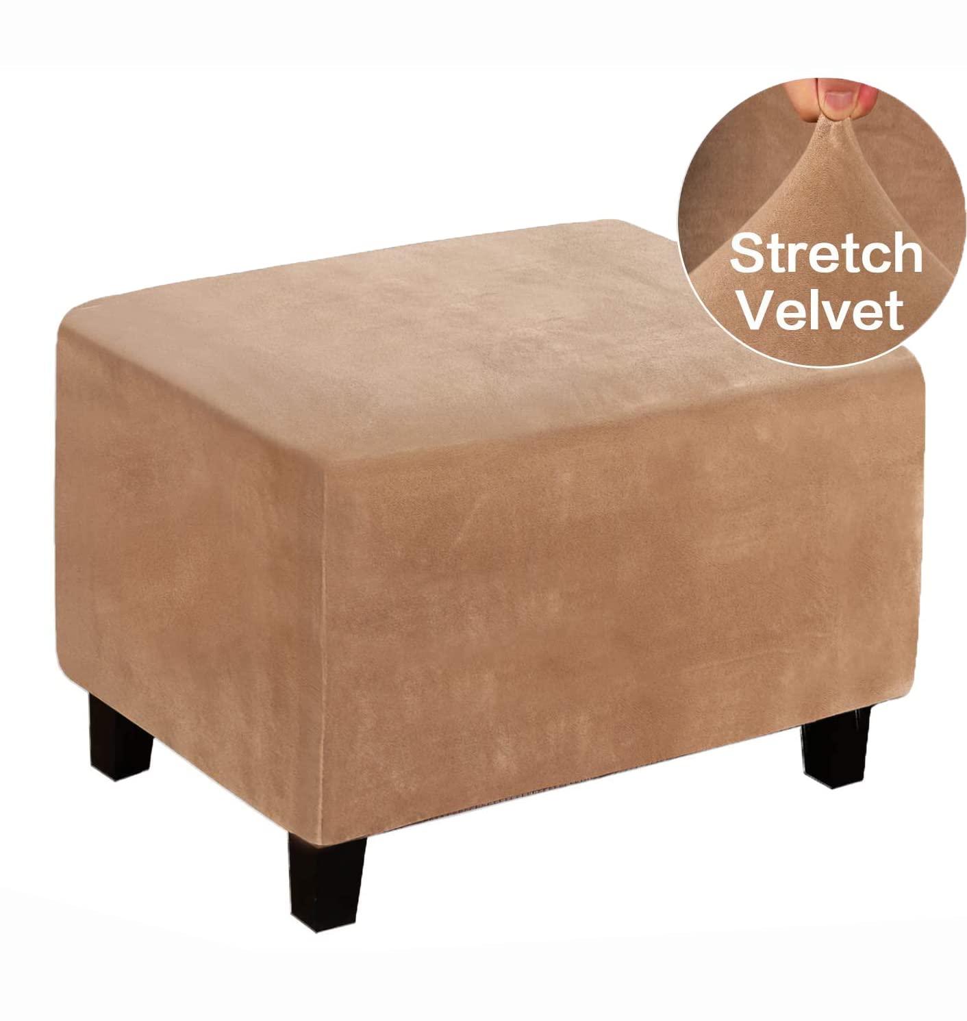 Velvet Ottoman Cover, Stretch Footstools Covers, Plush Foot Stool Slipcover, Removable Footrest Stool Sofa Slipcovers, Folding Storage Stool Furniture Protector(Leather Color,Rectangular Large)