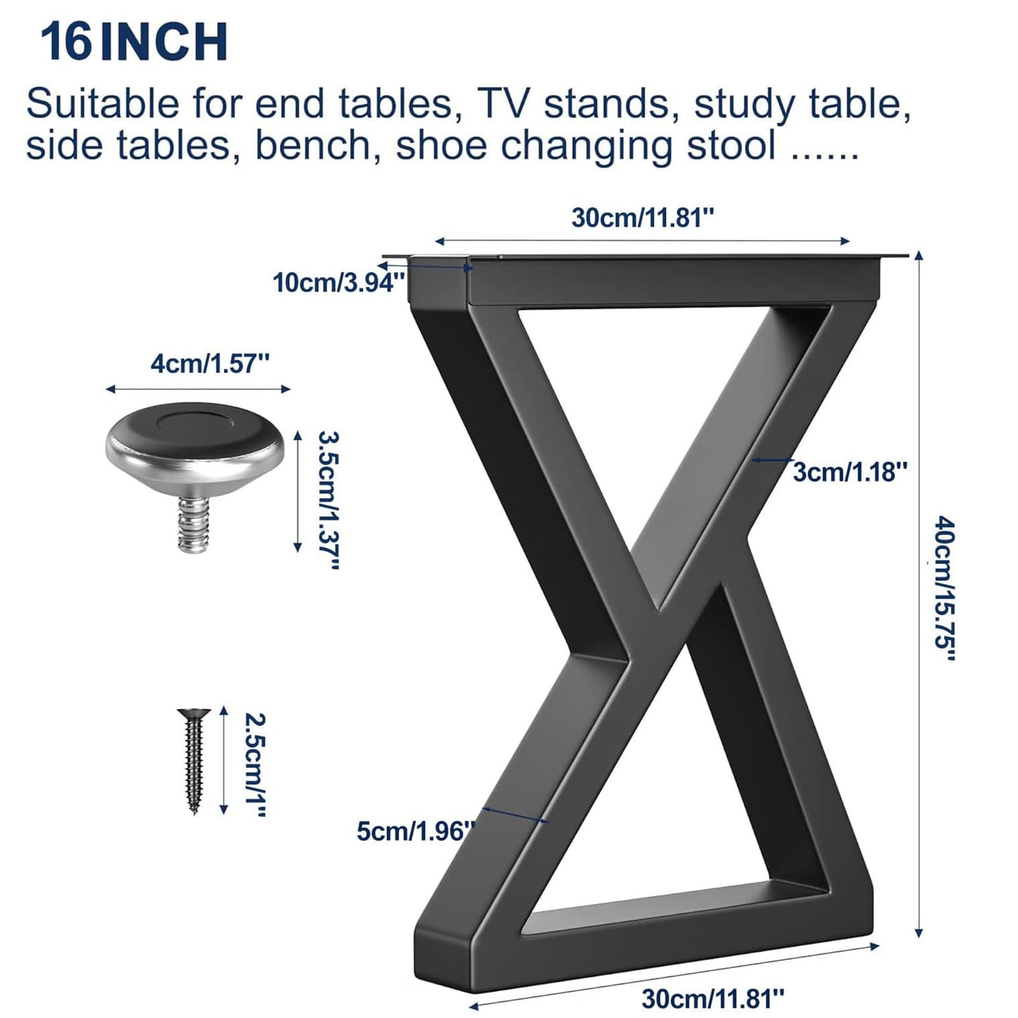 Likapop 16" Metal Bench, Desk and Coffee Table Legs, Heavy Duty Furniture Legs, Black End Table Legs (H16 x W11.8, Set of 2)