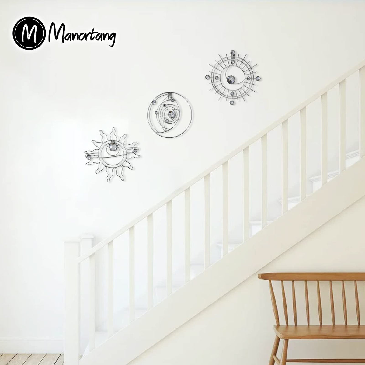 Silver Metal Wall Art, Abstract Sun Moon Star Decor, Handmade Wall Decor