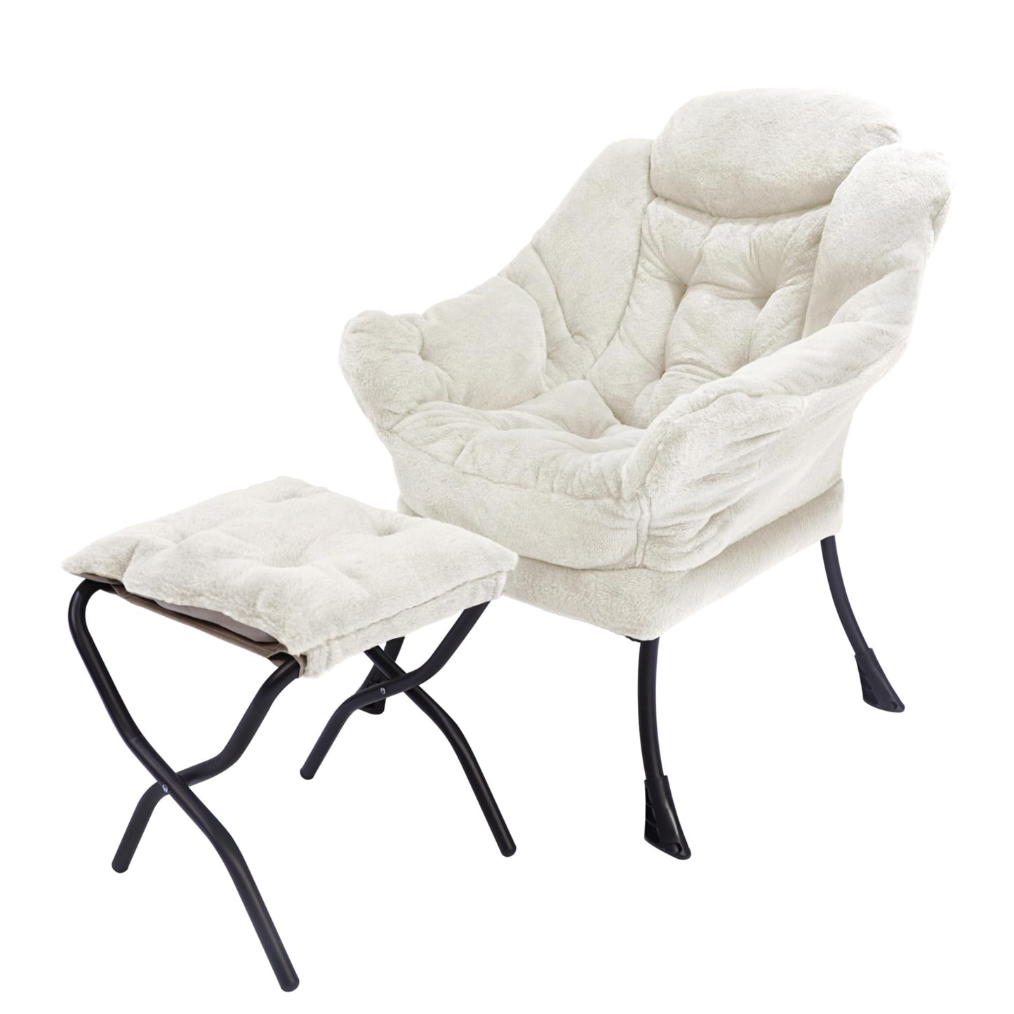 Kokel Lazy Chair with Folding Ottoman,Living Room Chairs, Accent Contemporary Lounge Chair, Single Steel Frame Leisure Sofa Chair with Armrests and A Side Pocket (TM3WHITE)