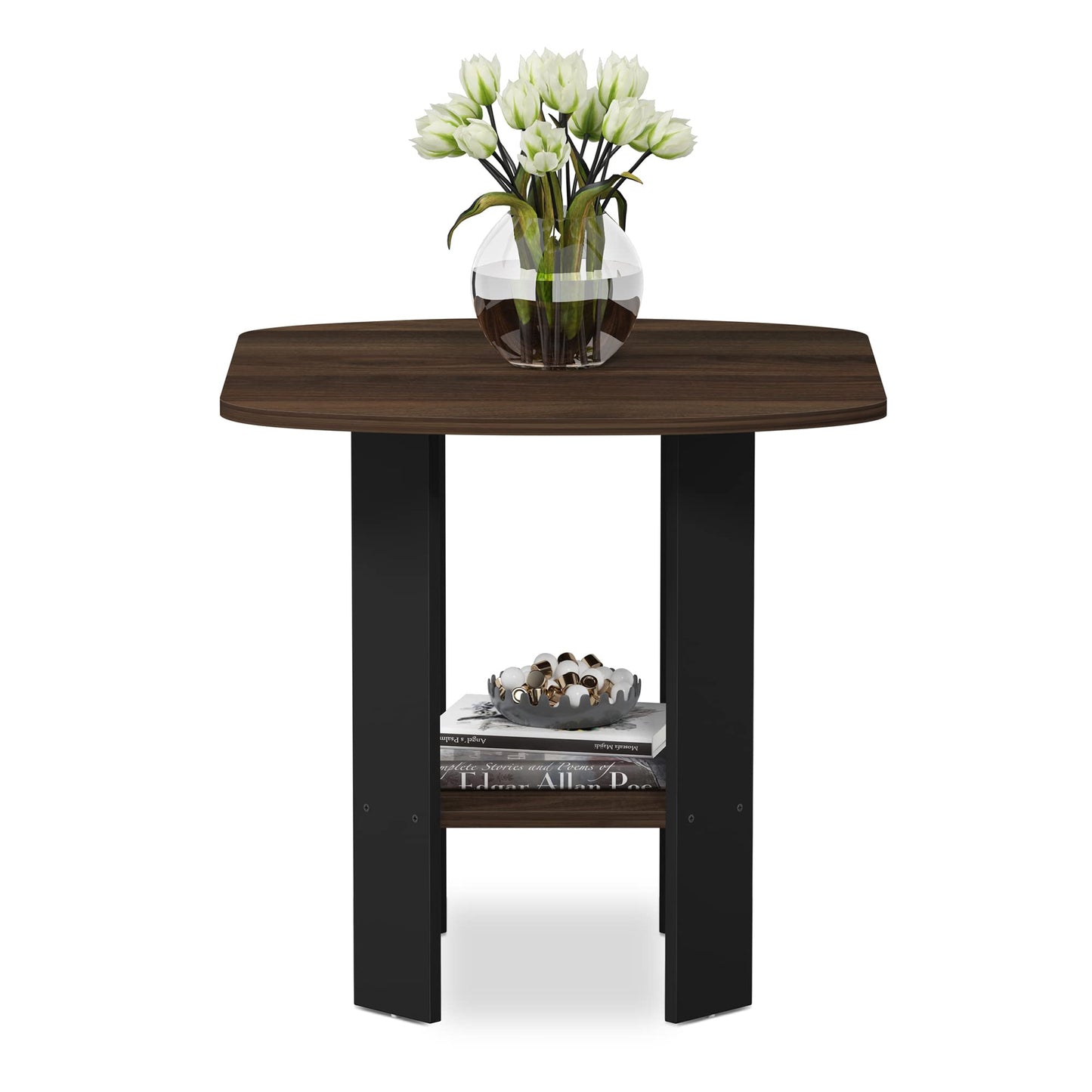 Furinno SIMPLE DESIGN Side Table, 2-Tier Modern End Table with Soft Edges, Open Shelves Night Stand, Bedside Table, for Living Room, Bedroom, Columbia Walnut