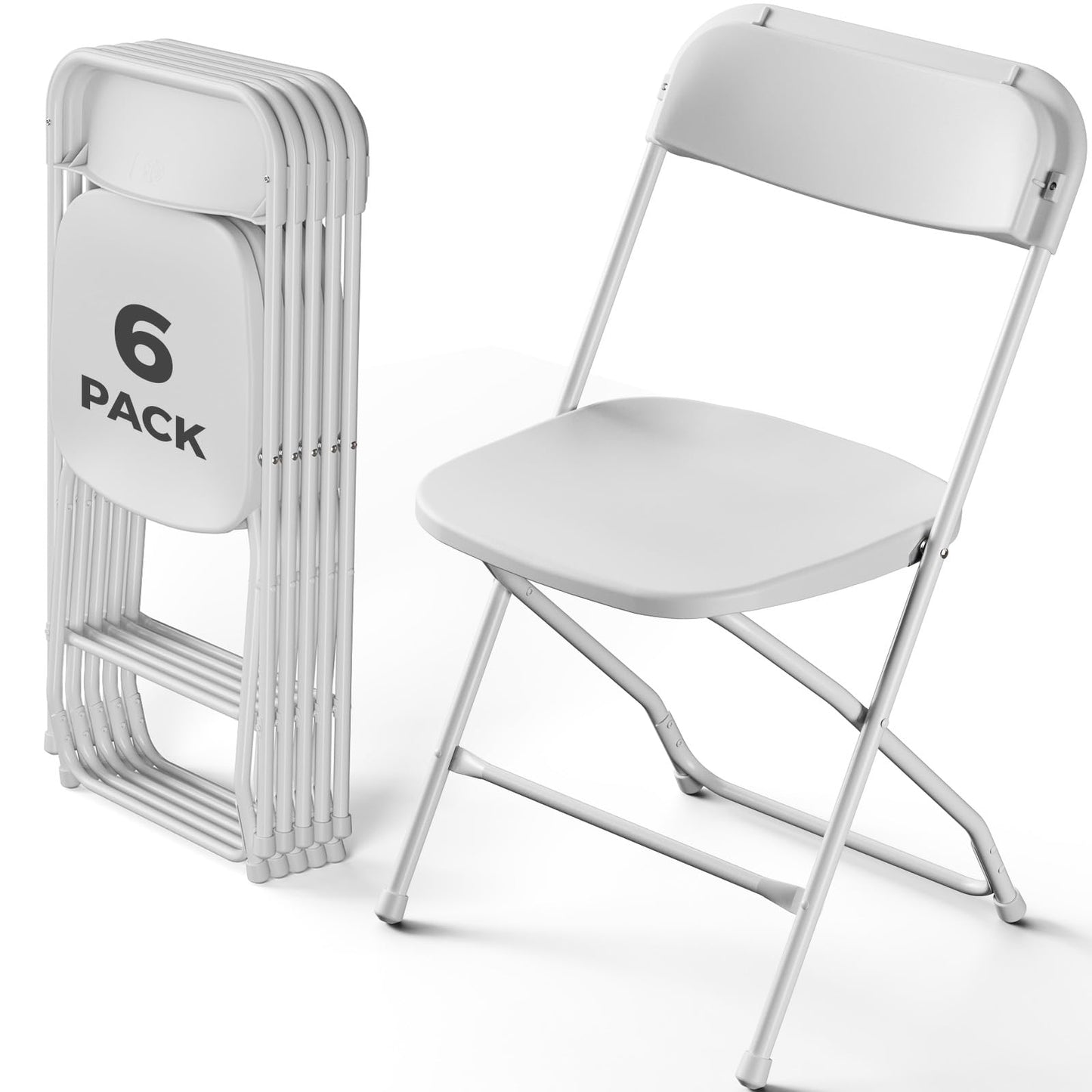 MAKE CHANGES White Folding Chairs 6 Pack, Plastic Folding Chairs for Outside, Heavy Duty Foldable Chairs, Sturdy Metal Folding Chairs, 350 lbs Capacity, for Patio, Garden, Party