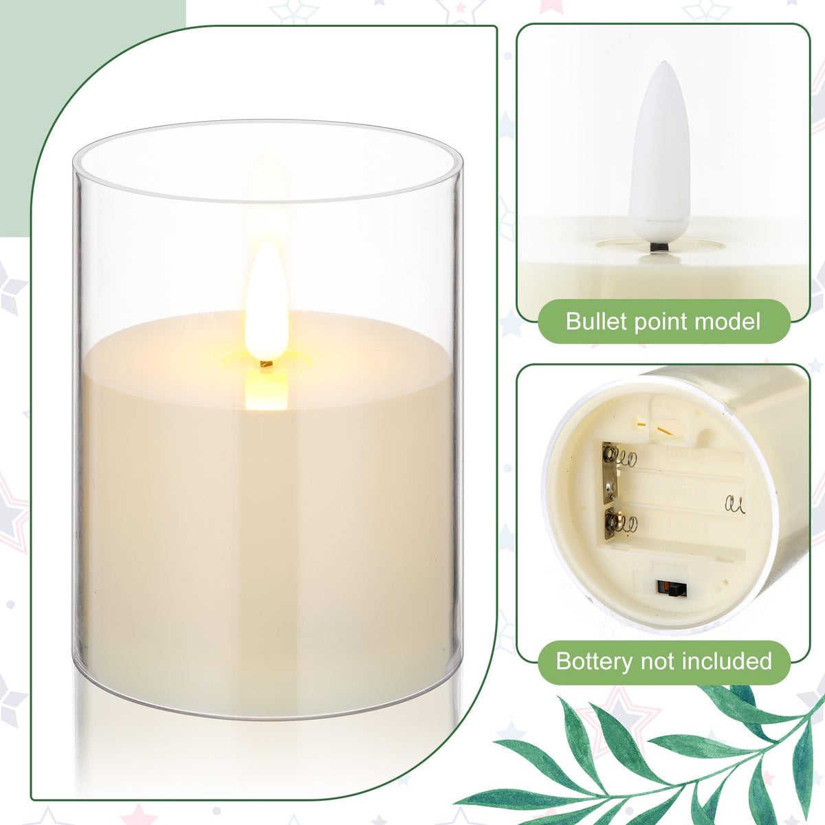 Yunlly 4 Pcs Candle Wreaths Rings Artificial Eucalyptus Wreaths Candle Holder Rings with LED Flameless Candles, 9.5" Wide for Wedding Windows Table Centerpieces, Green and White